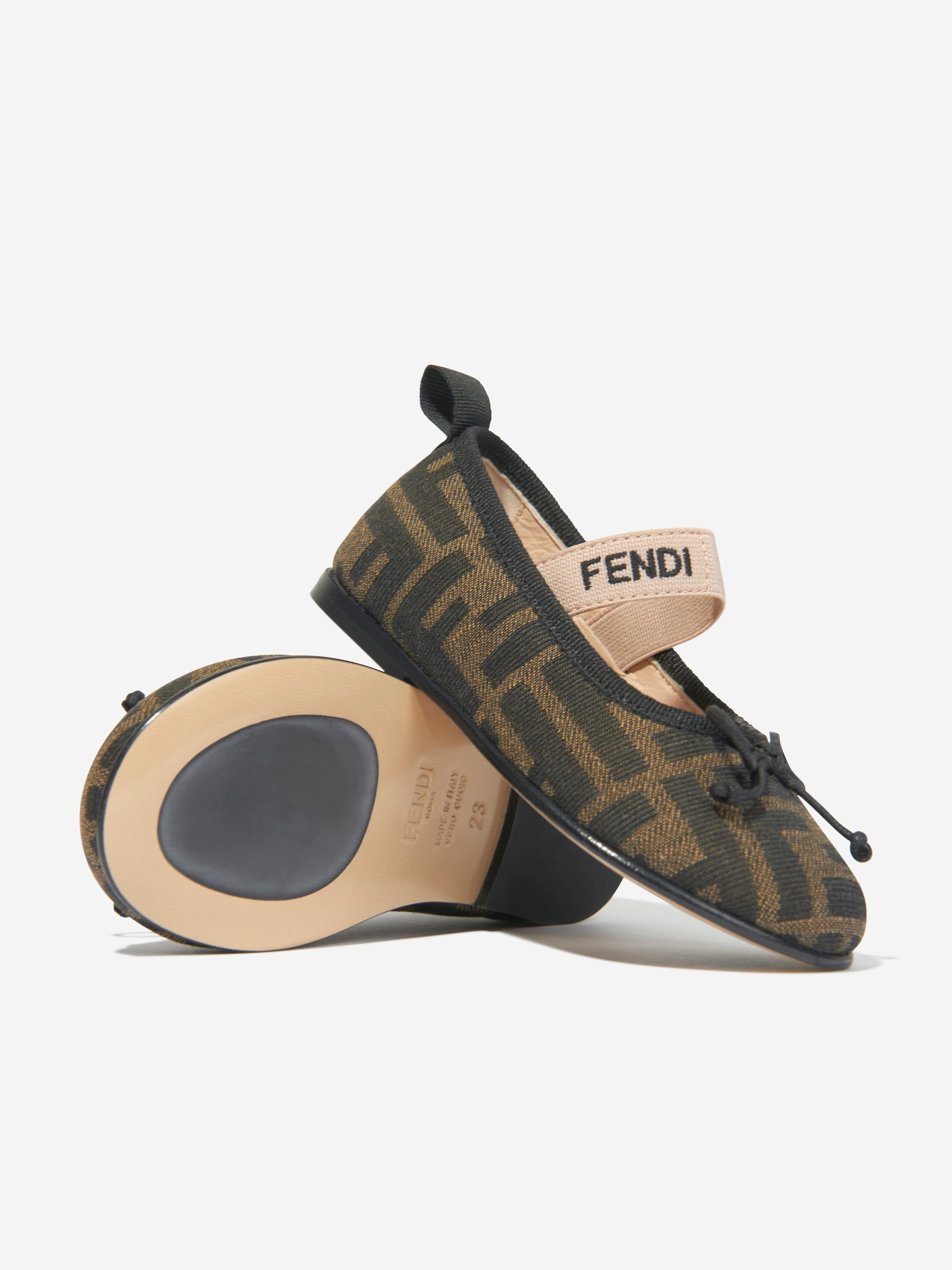 Fendi Girls FF Jacquard Ballerinas in Brown