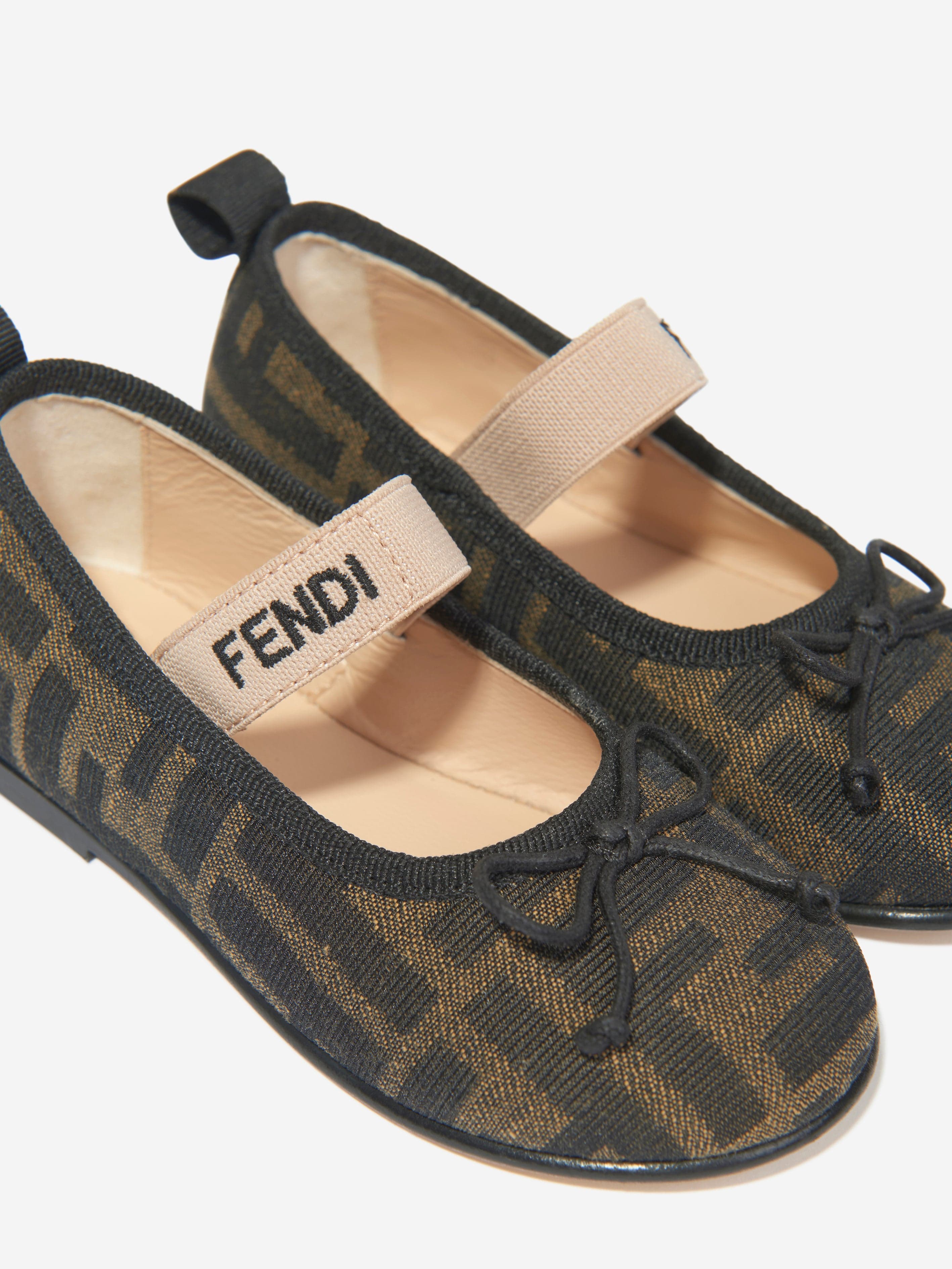 Fendi Girls FF Jacquard Ballerinas in Brown