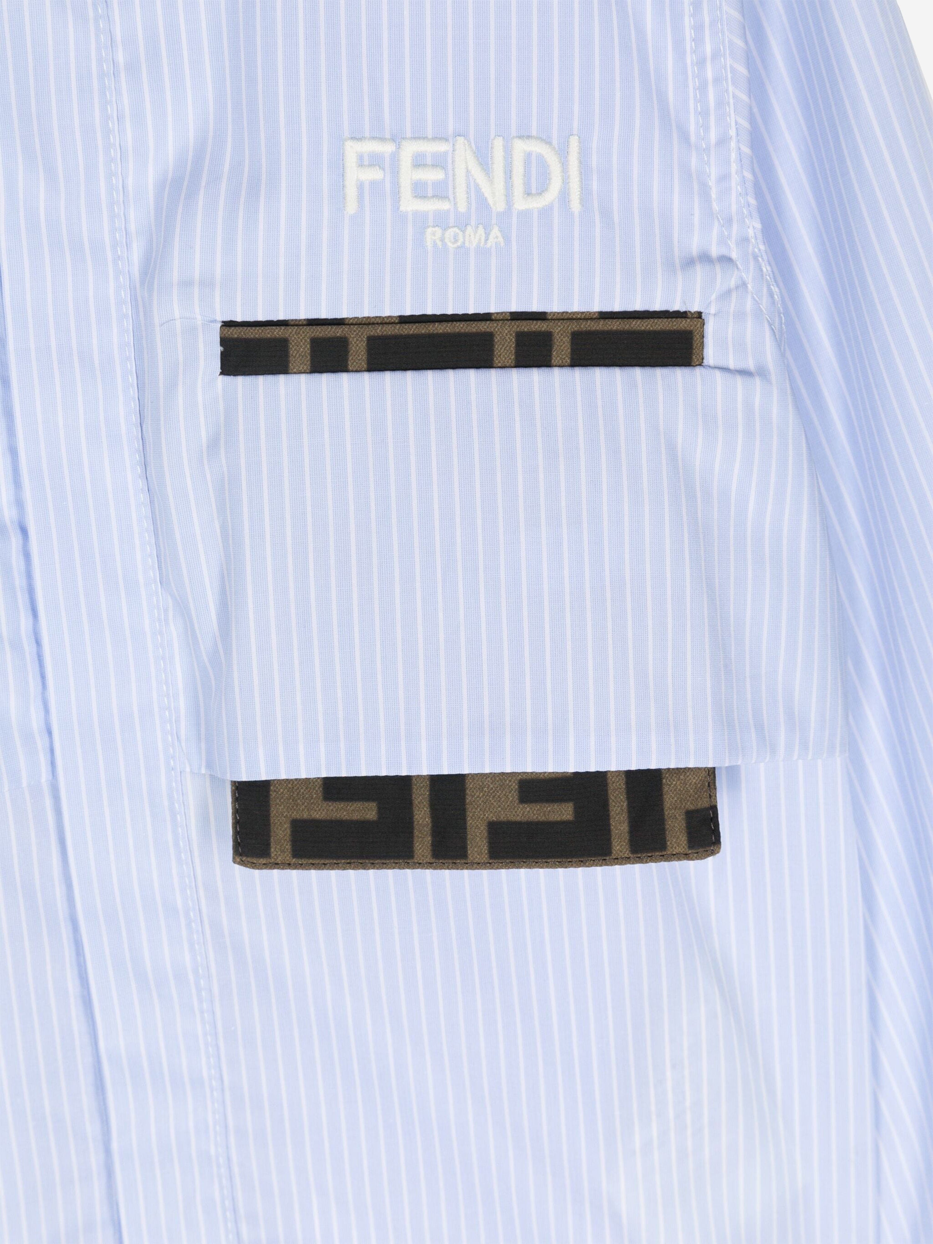 Fendi Boys Striped FF Pocket Shirt in Blue