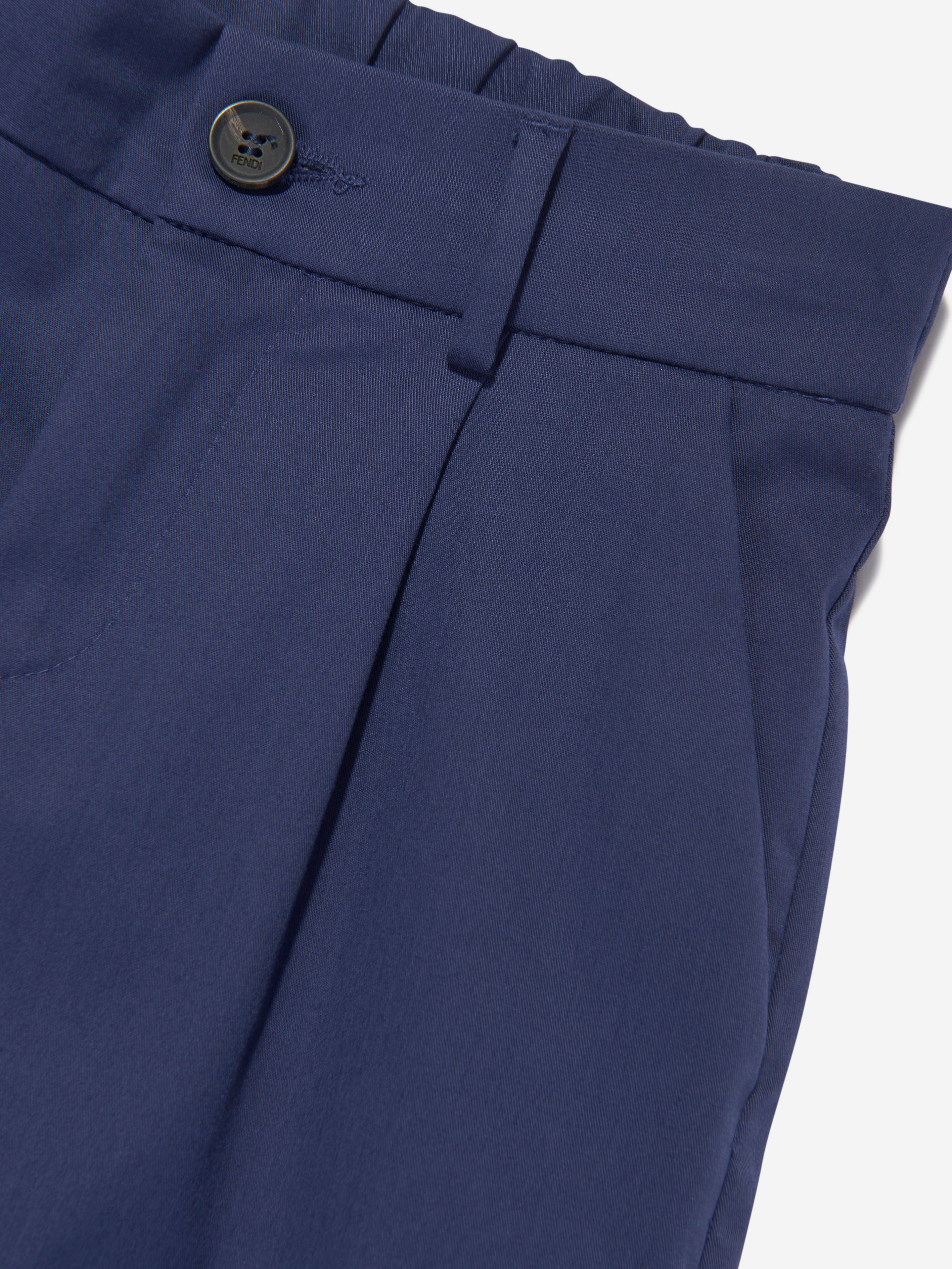 Fendi Boys Gabardine Stretch Trousers in Navy