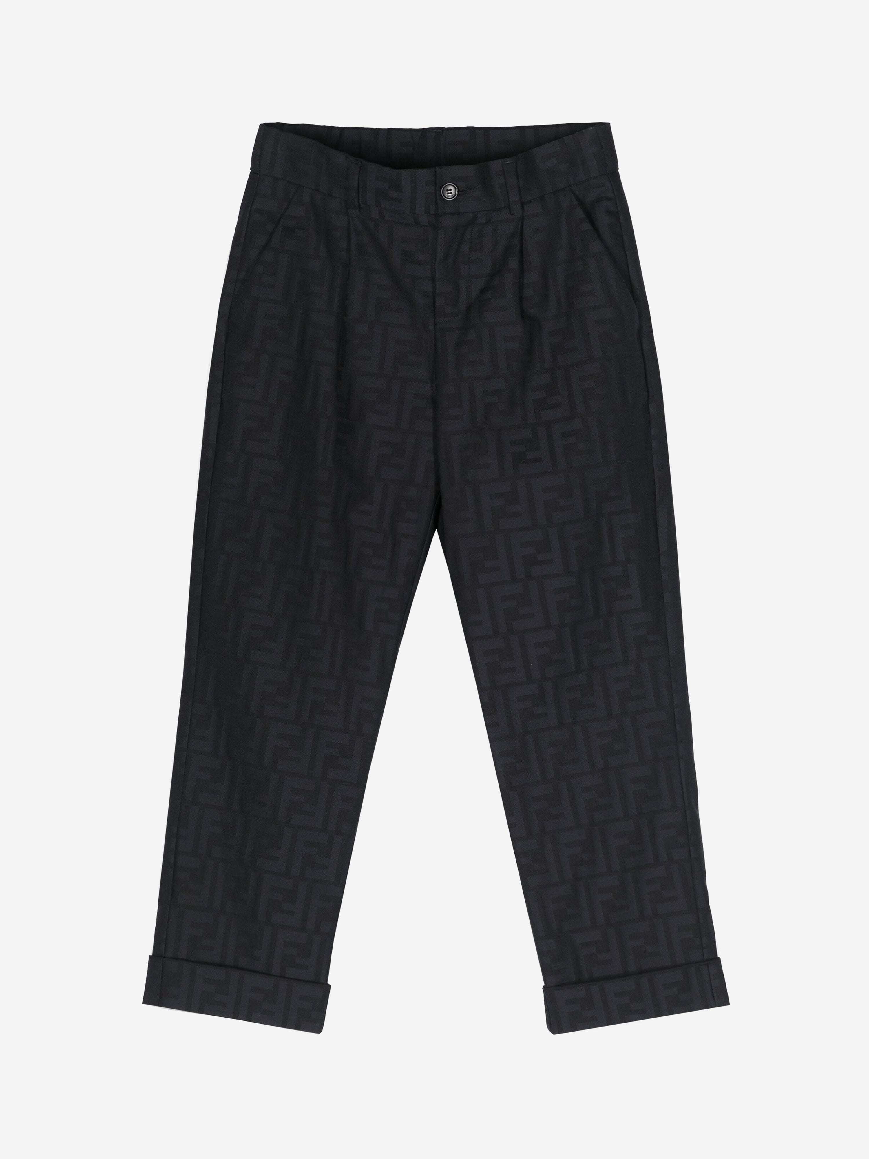 Fendi Boys FF Jacquard Trousers in Navy