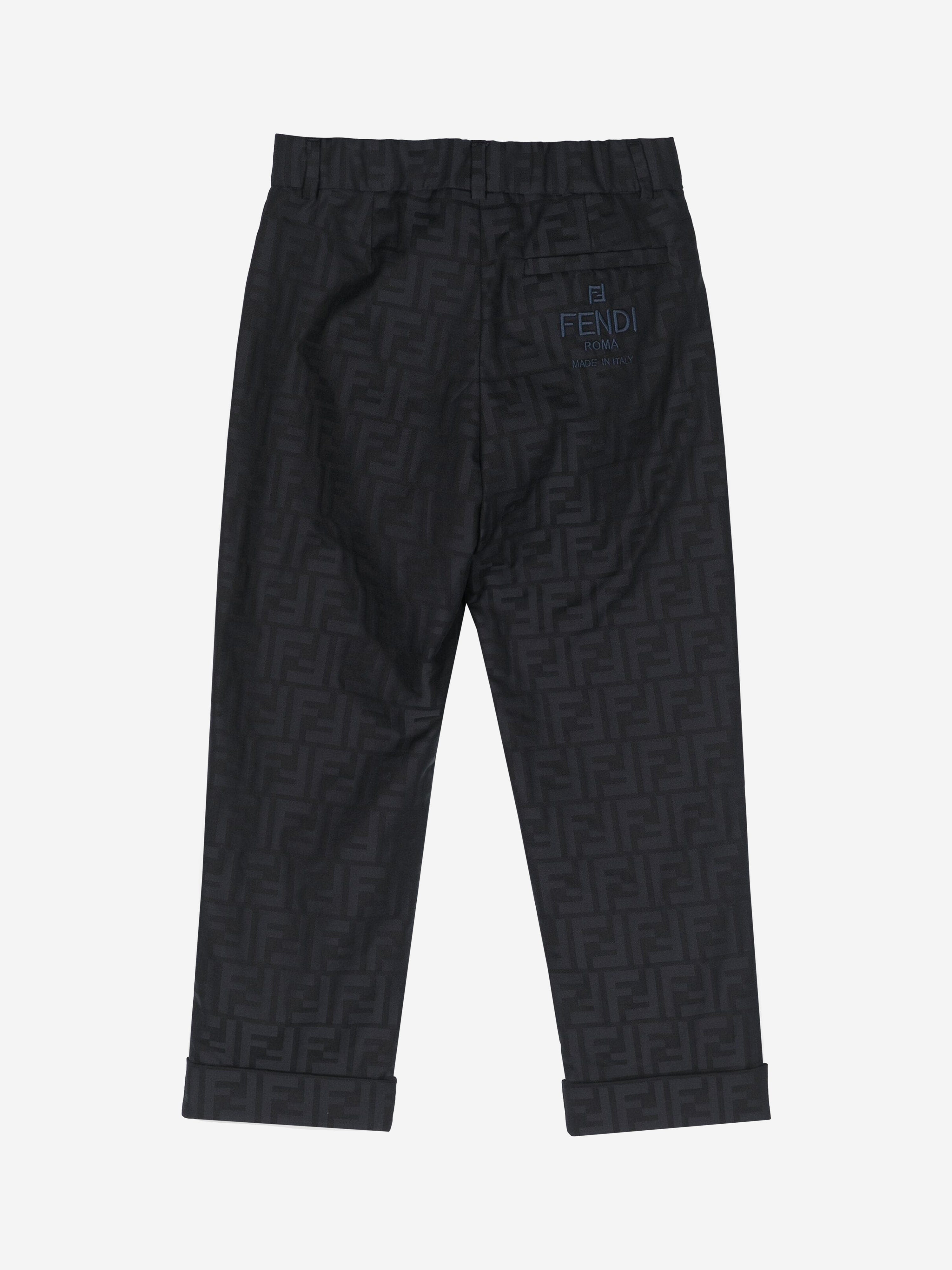 Fendi Boys FF Jacquard Trousers in Navy