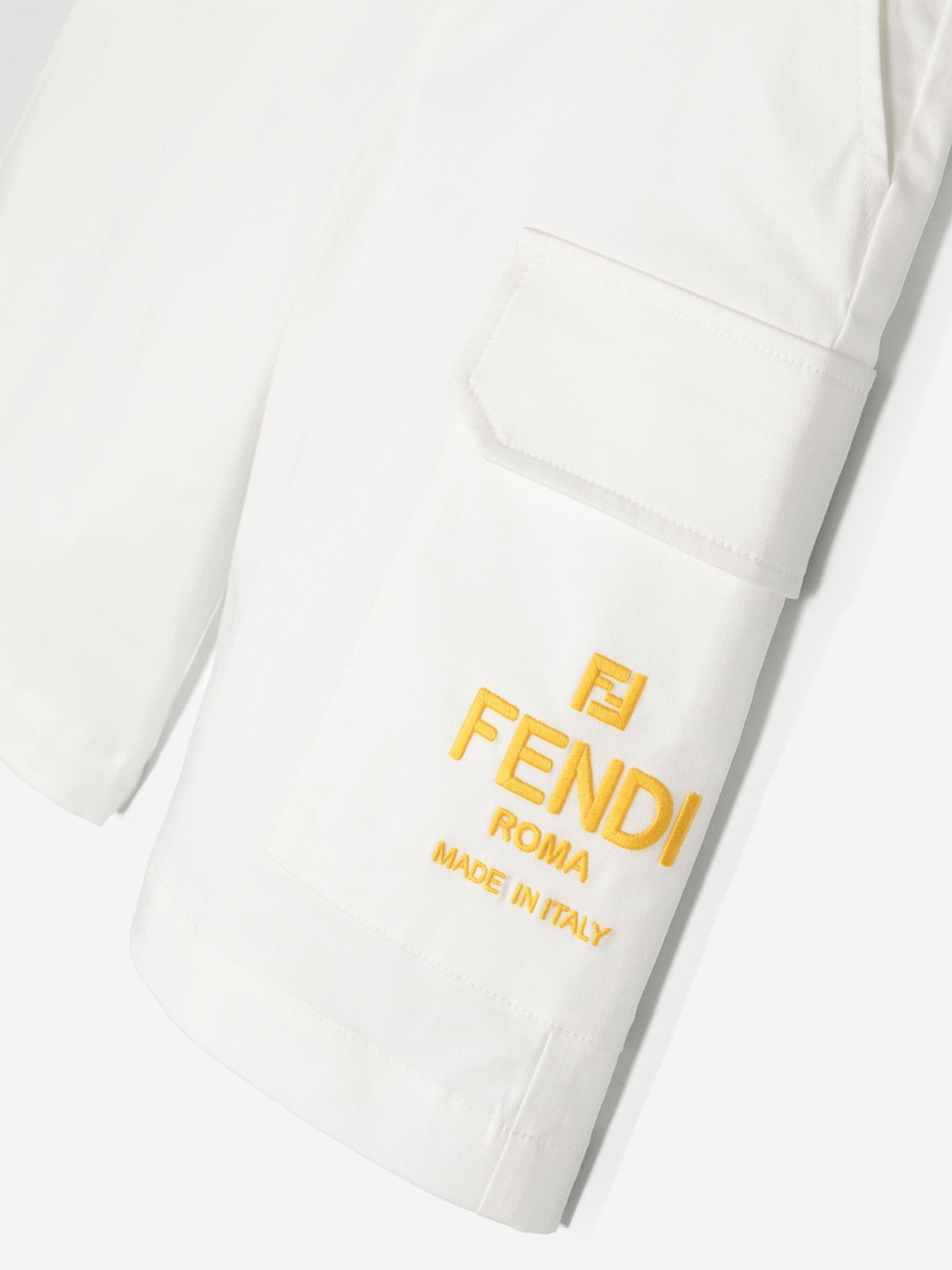 Fendi Boys Logo Cargo Shorts in White