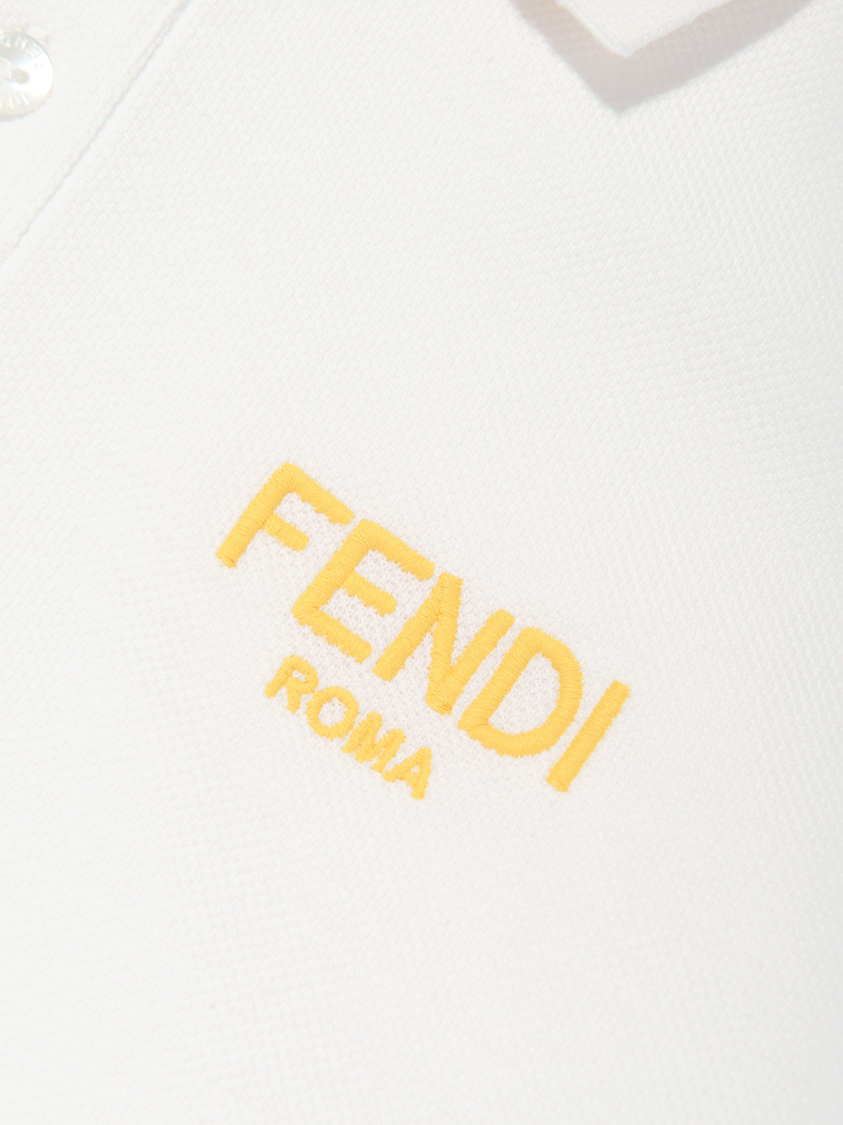 Fendi Boys Logo Polo Shirt in White