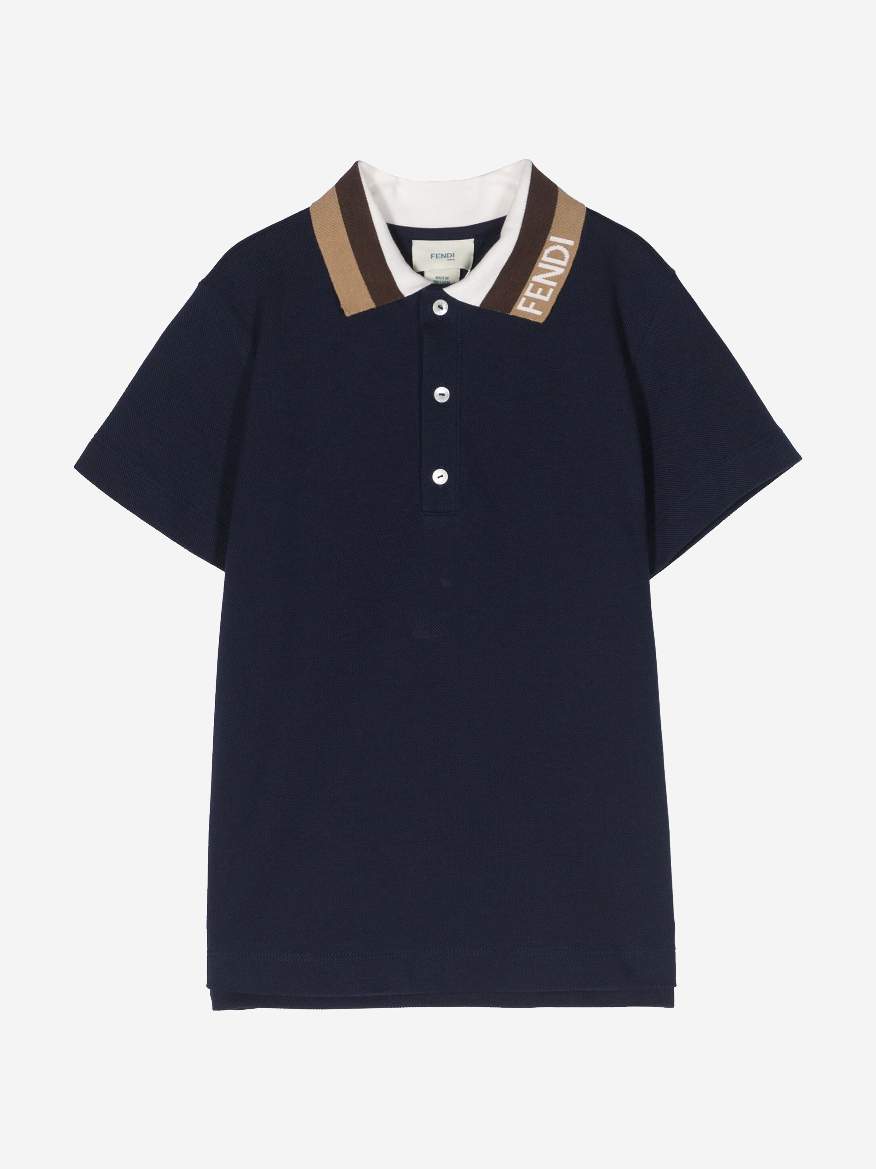 Fendi Boys FF Logo Polo Shirt in Navy