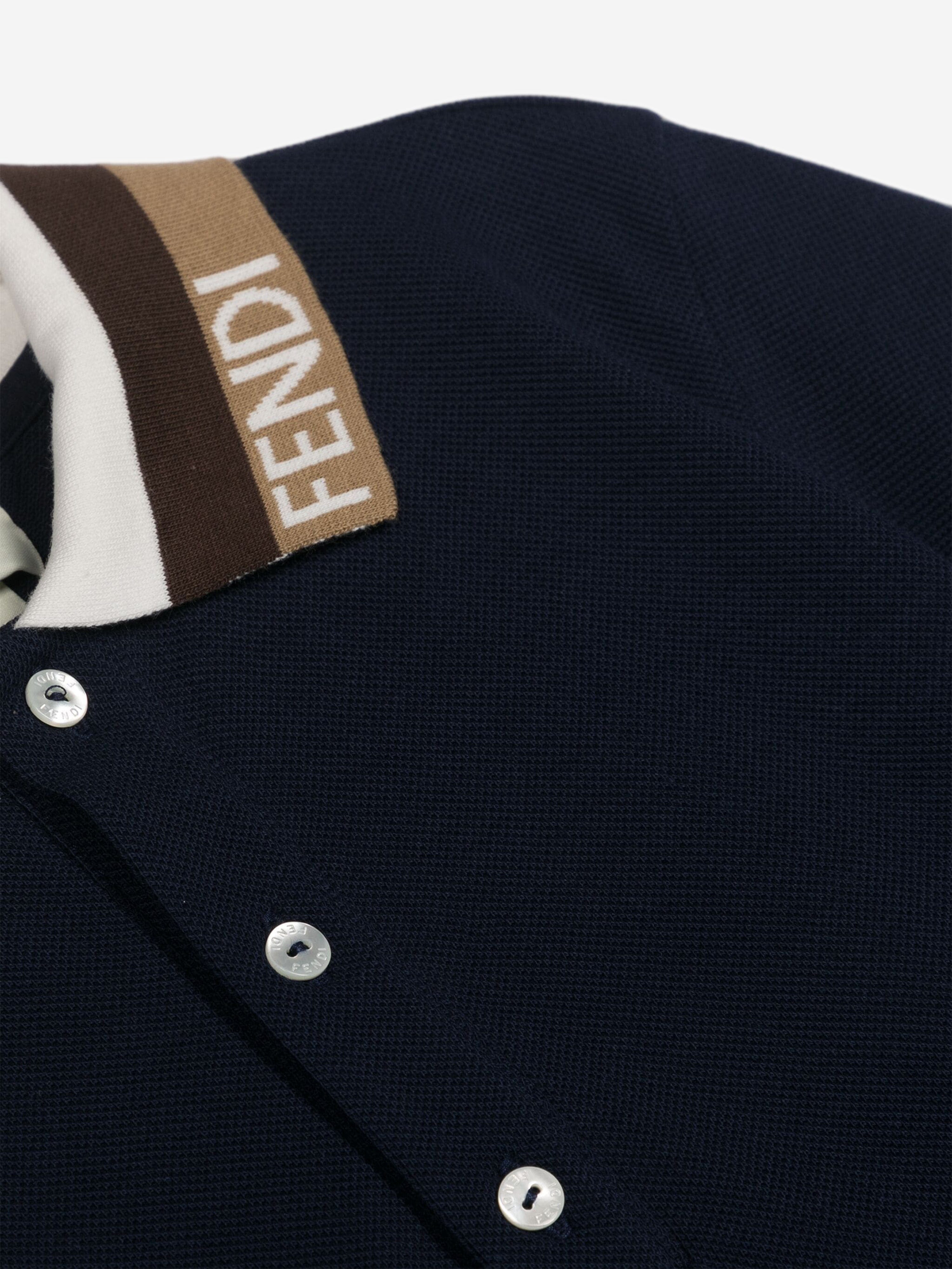 Fendi Boys FF Logo Polo Shirt in Navy