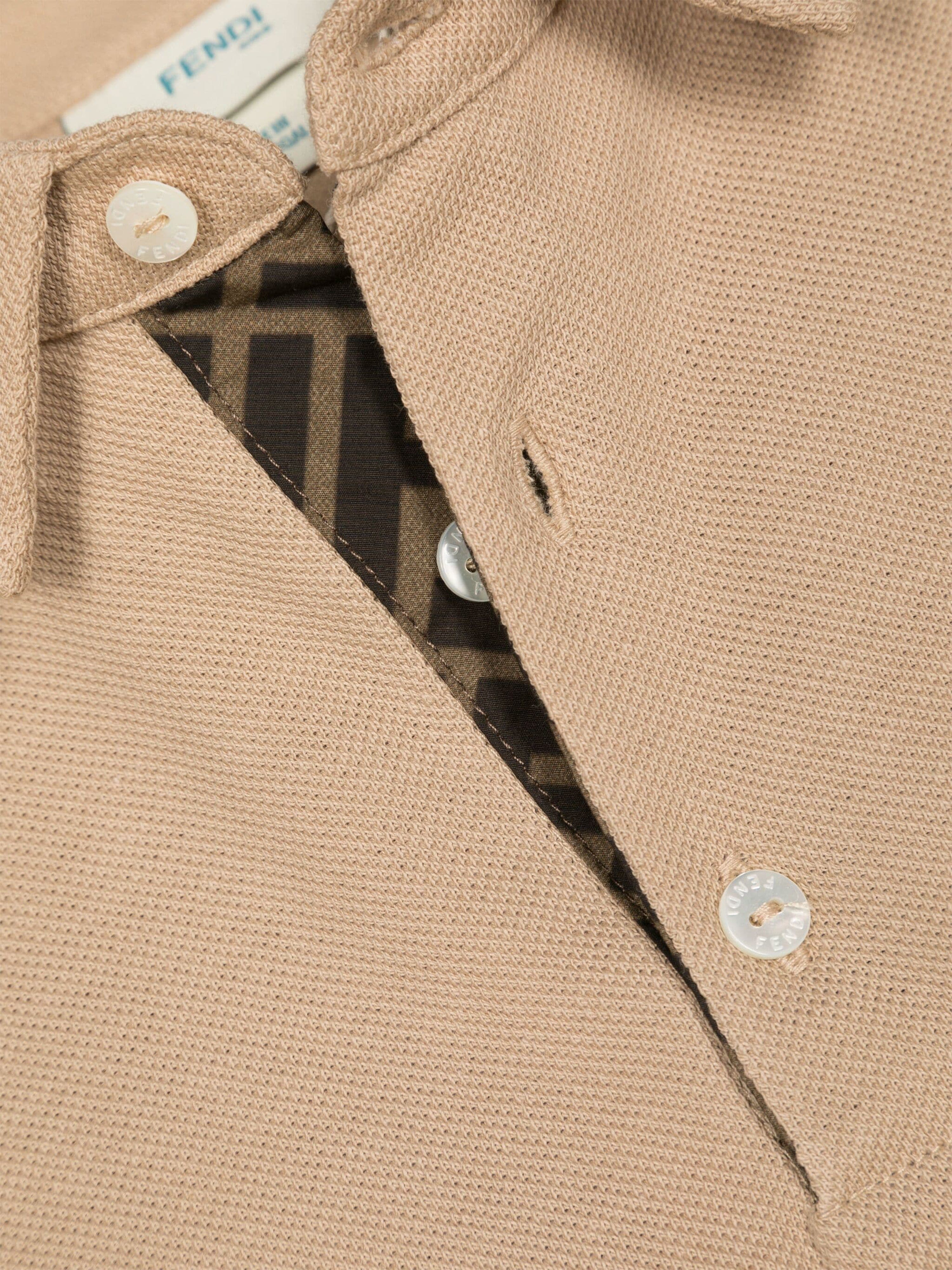 Fendi Boys Logo Polo Shirt in Beige