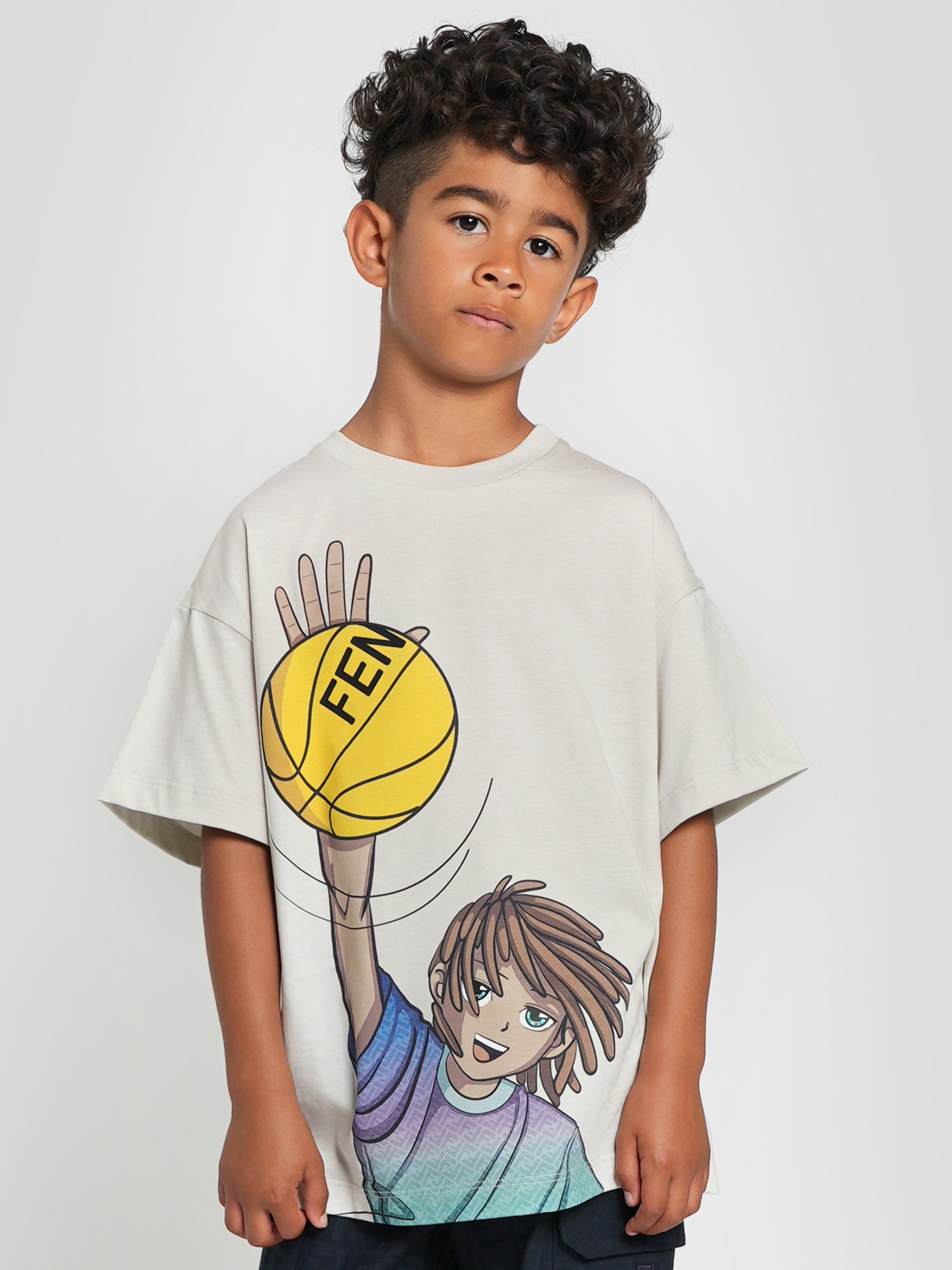 Fendi Boys Basketball T-Shirt in Ivory