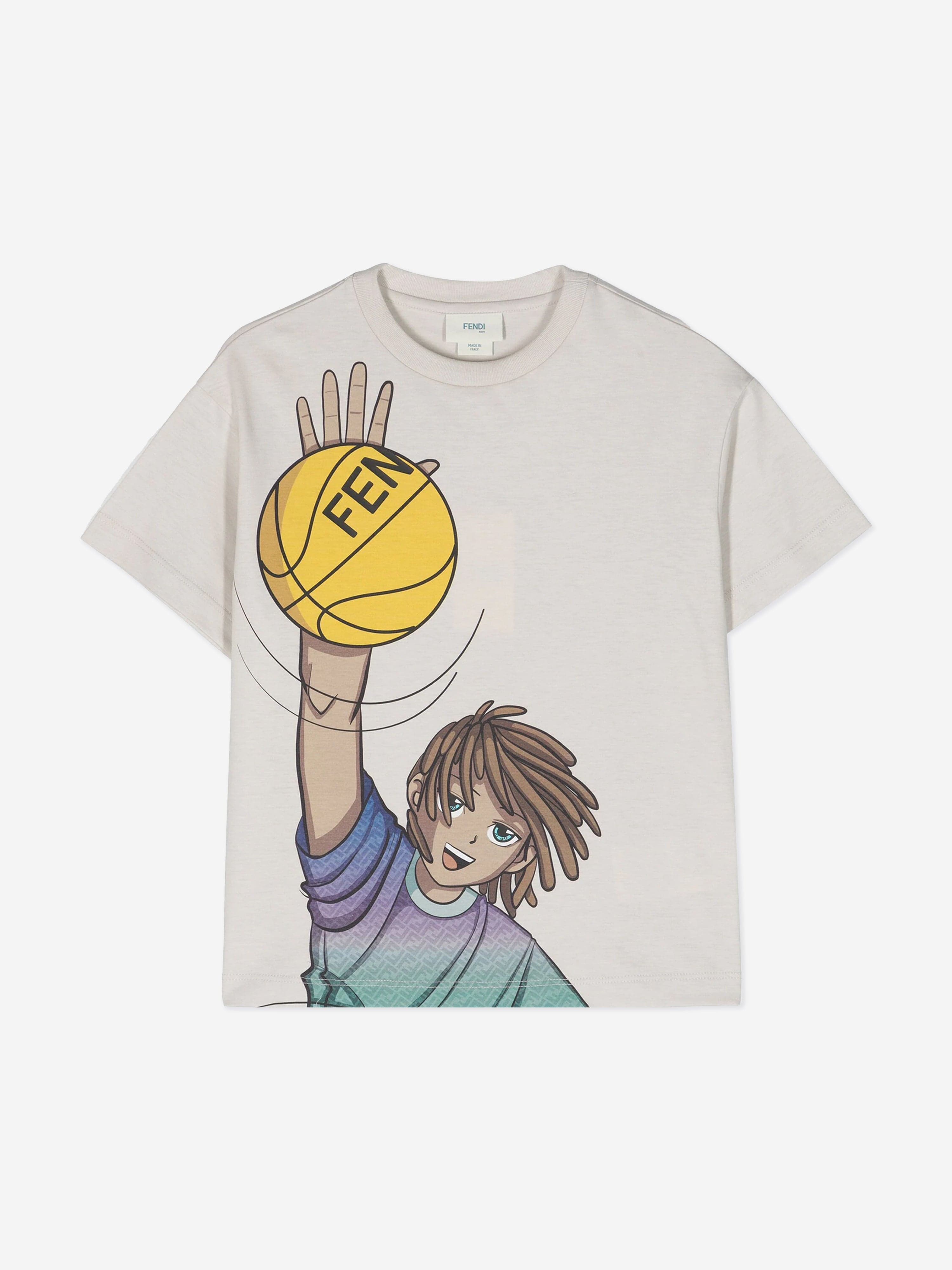 Fendi Boys Basketball T-Shirt in Ivory