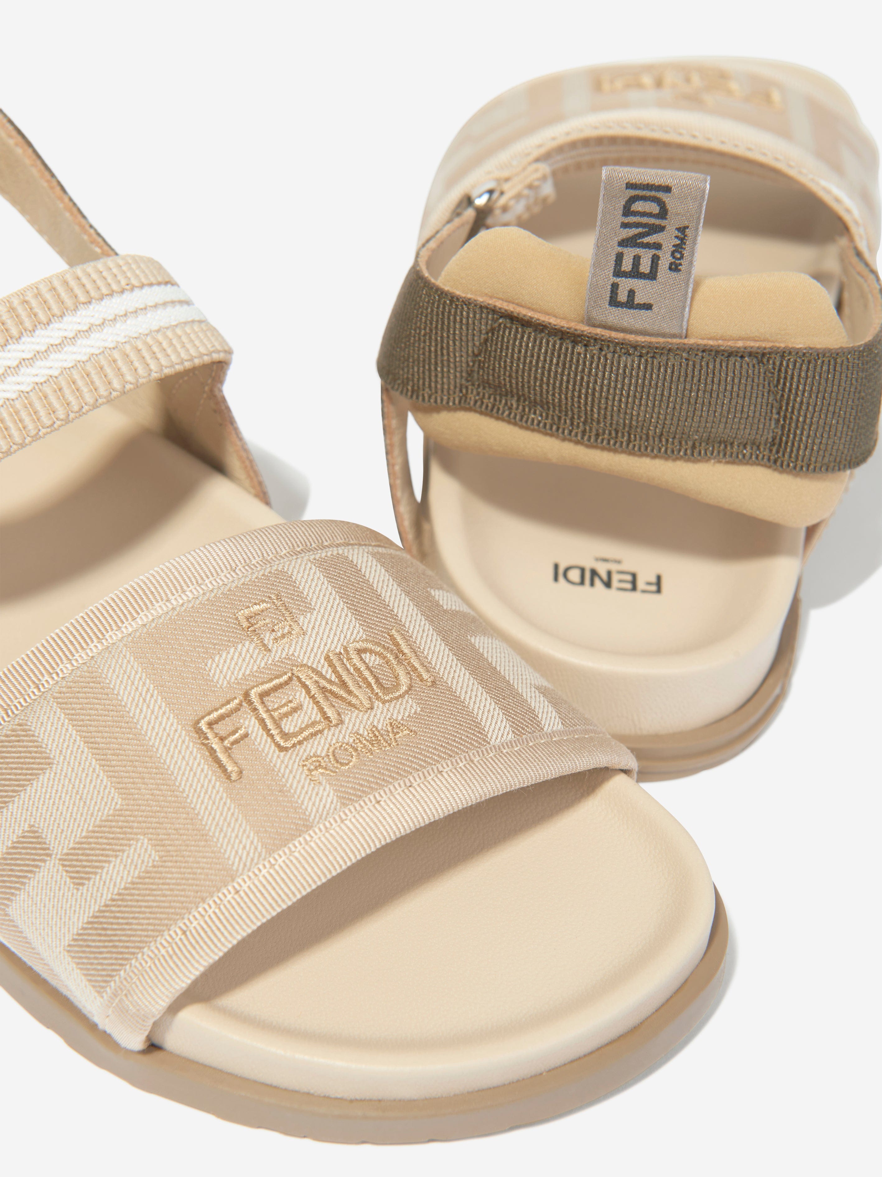 Fendi Girls FF Logo Sandals in Beige