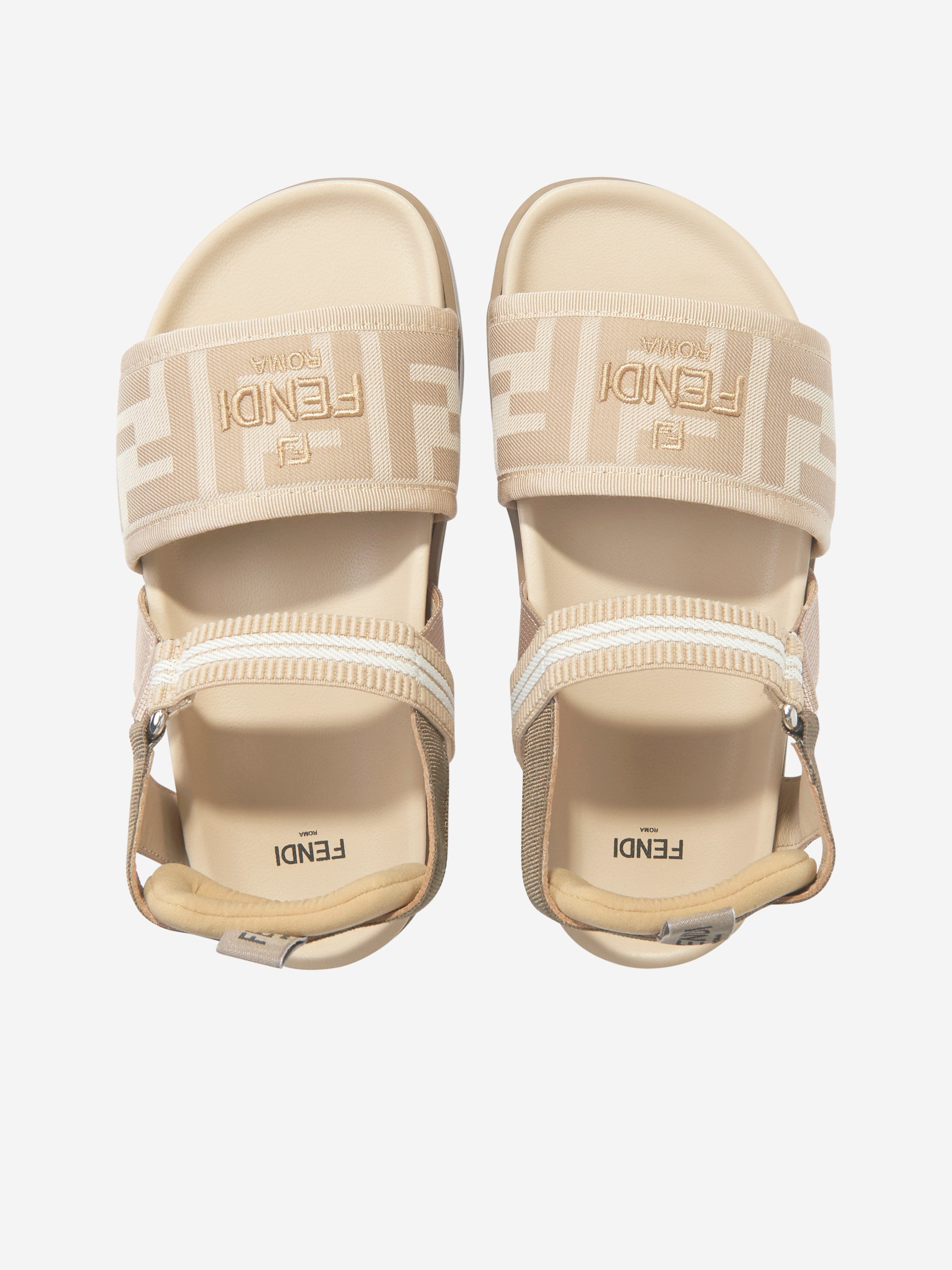 Fendi Girls FF Logo Sandals in Beige