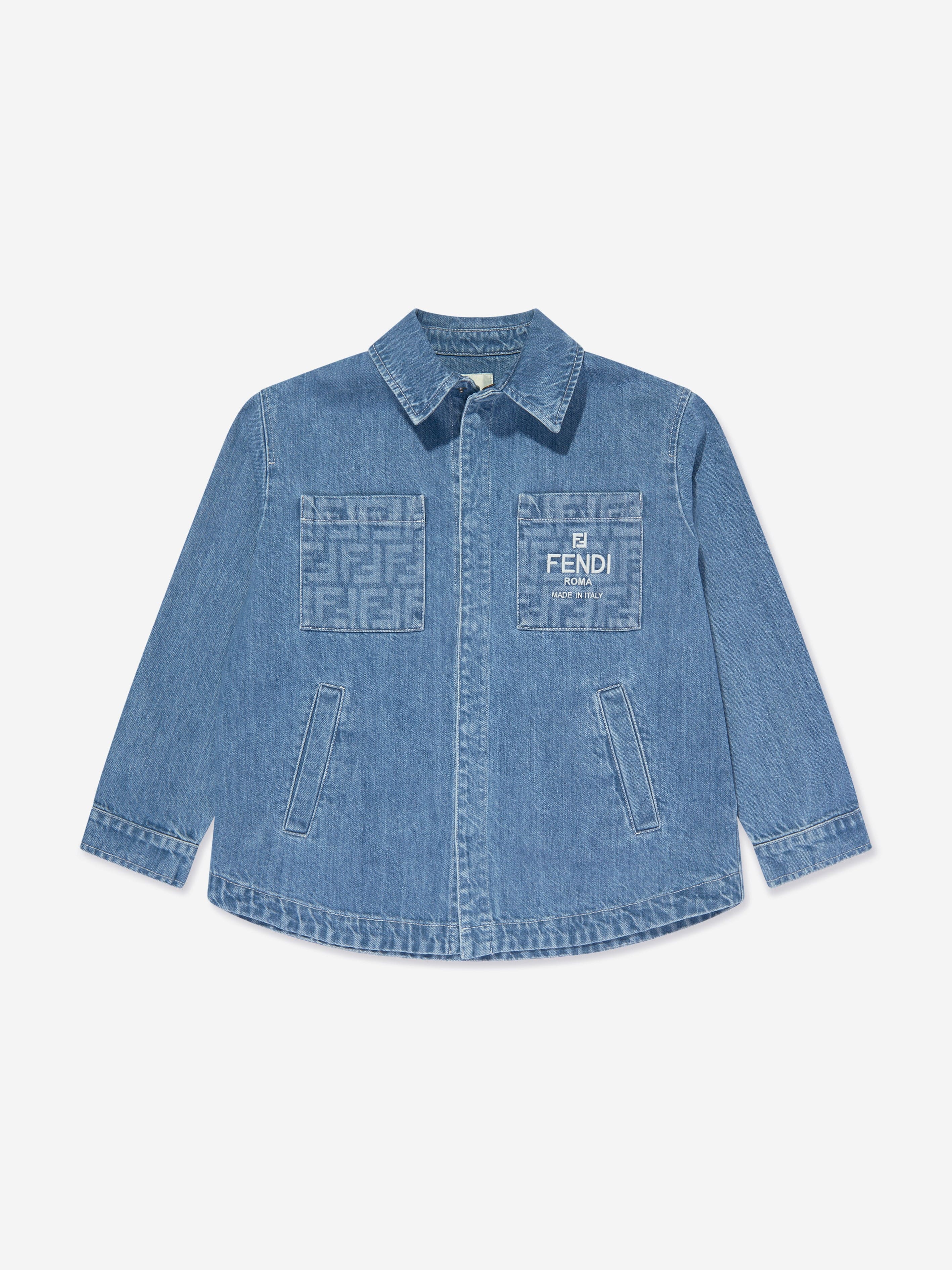 Fendi Kids Washed Denim Jacket in Blue