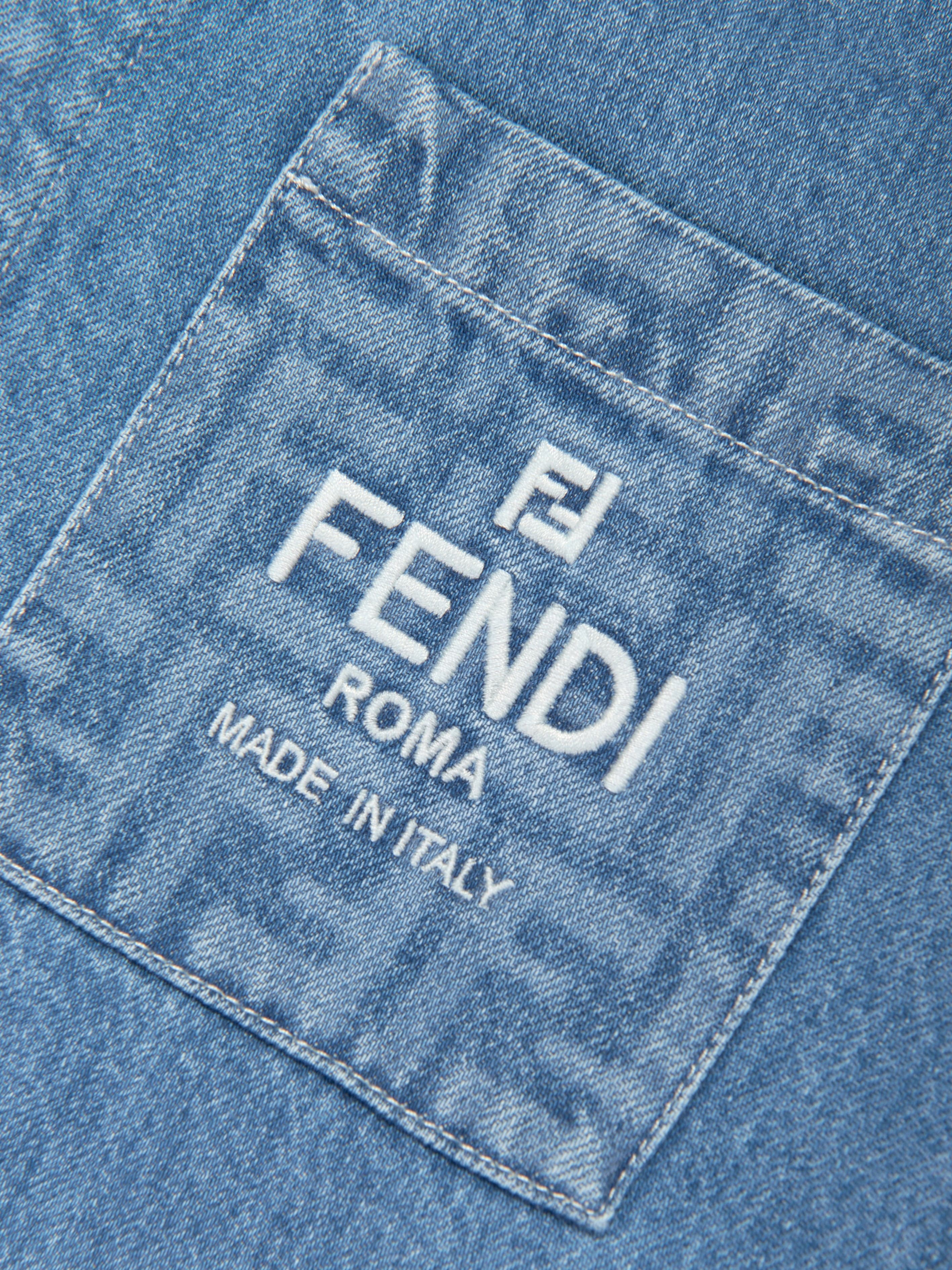 Fendi Kids Washed Denim Jacket in Blue