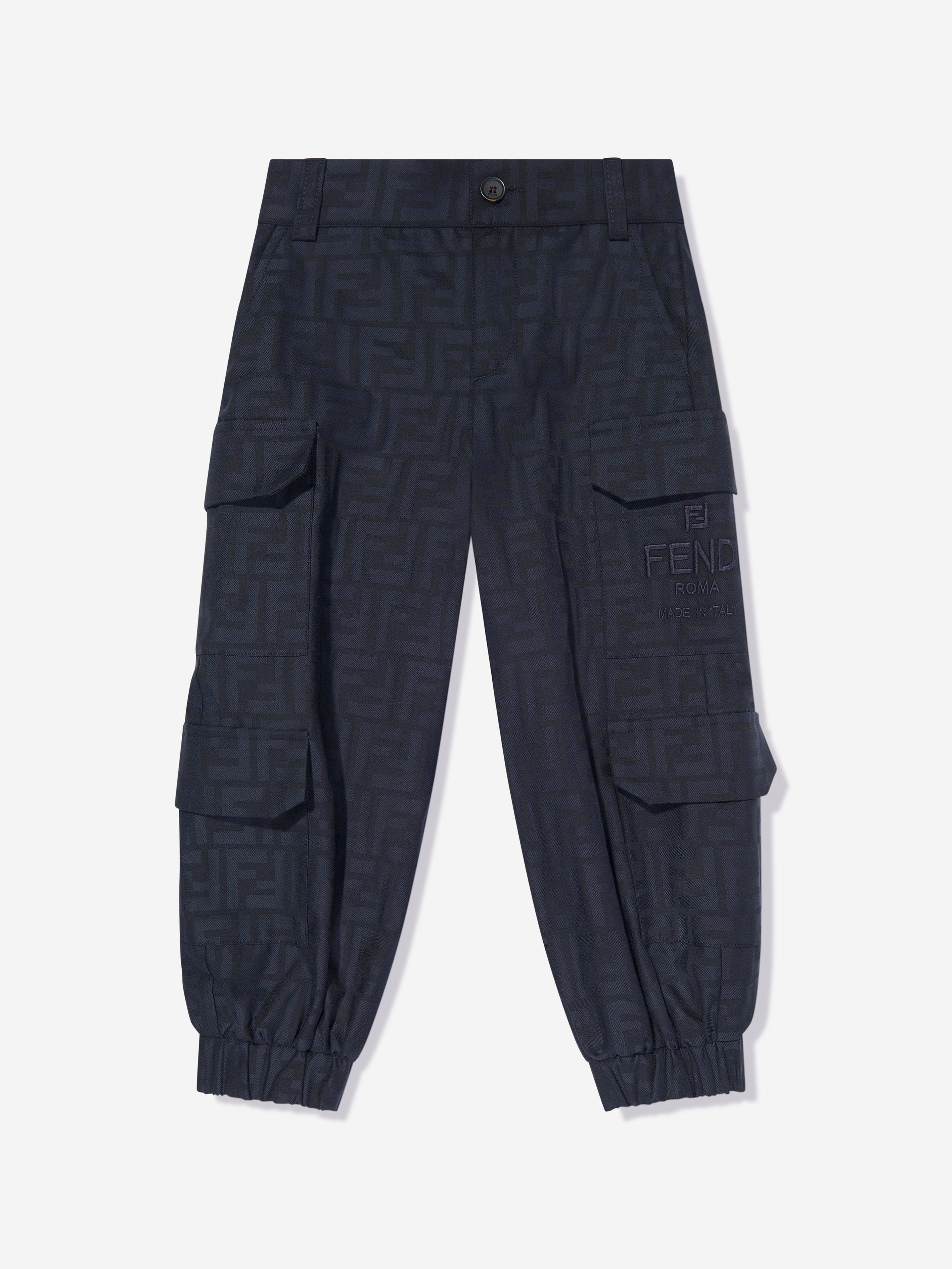 Fendi Kids FF Jacquard Cargo Trousers in Navy