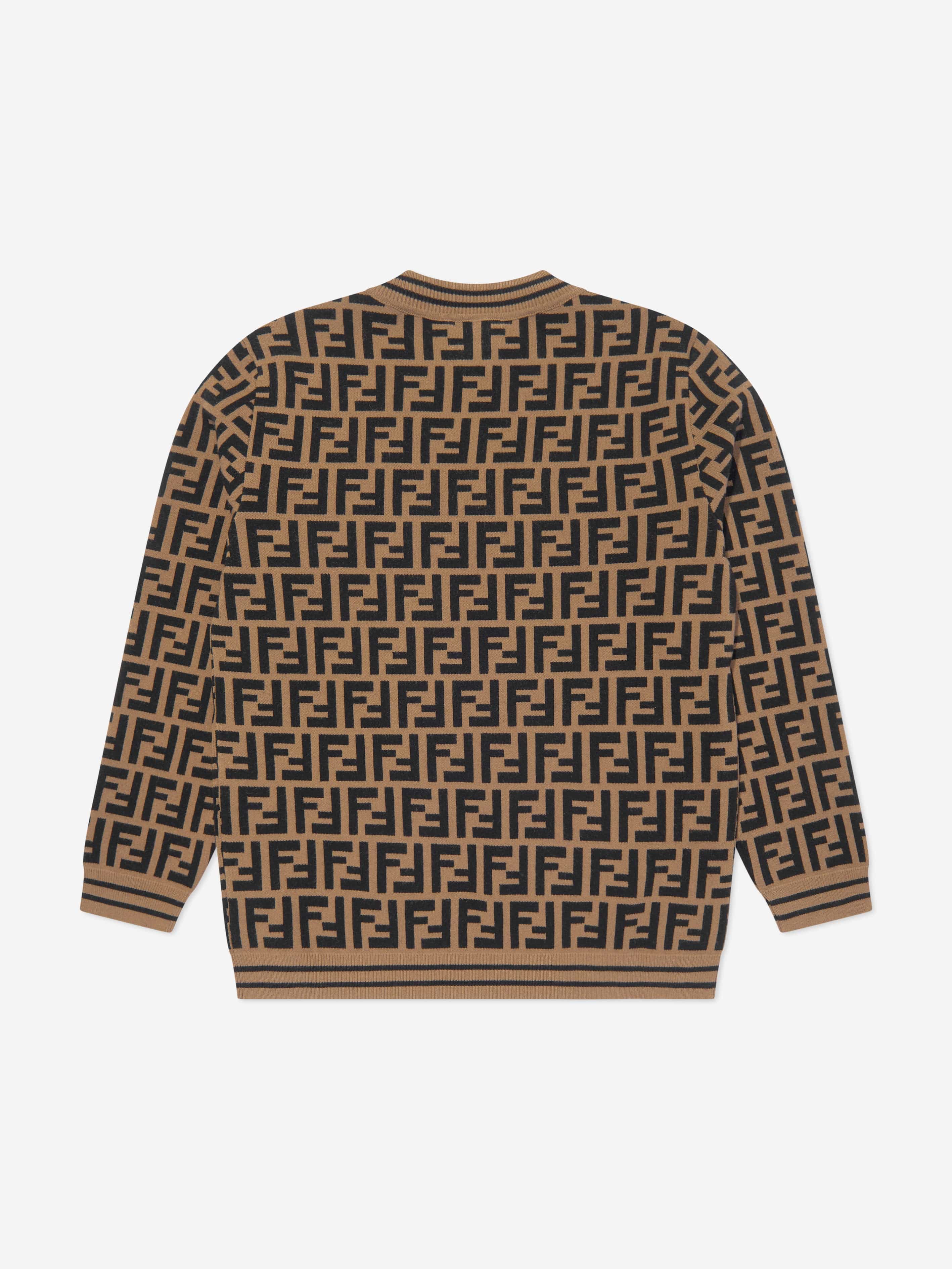 Fendi Kids FF Logo Knitted Jumper in Brown