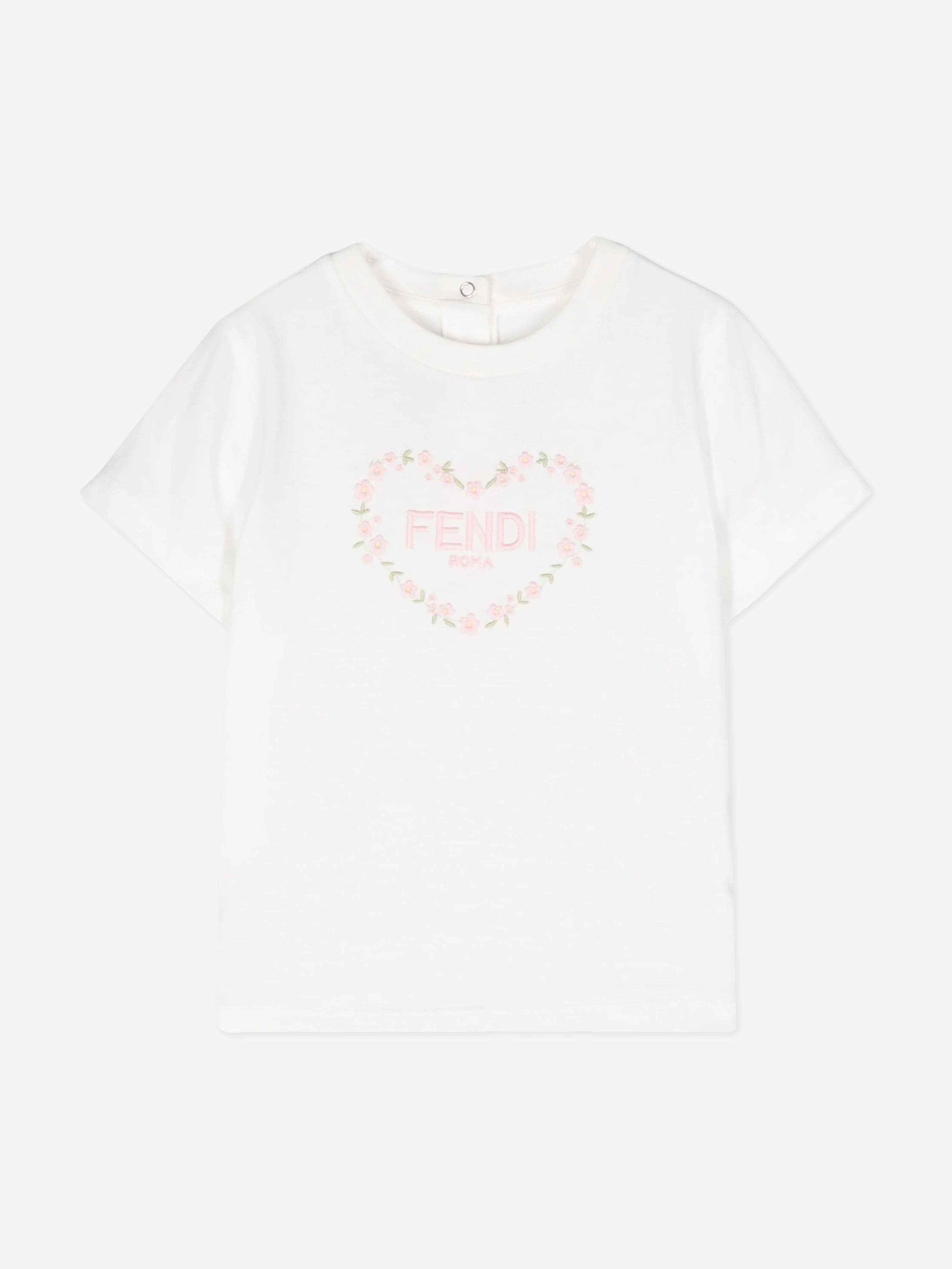 Fendi Baby Girls Heart Logo T-Shirt in White