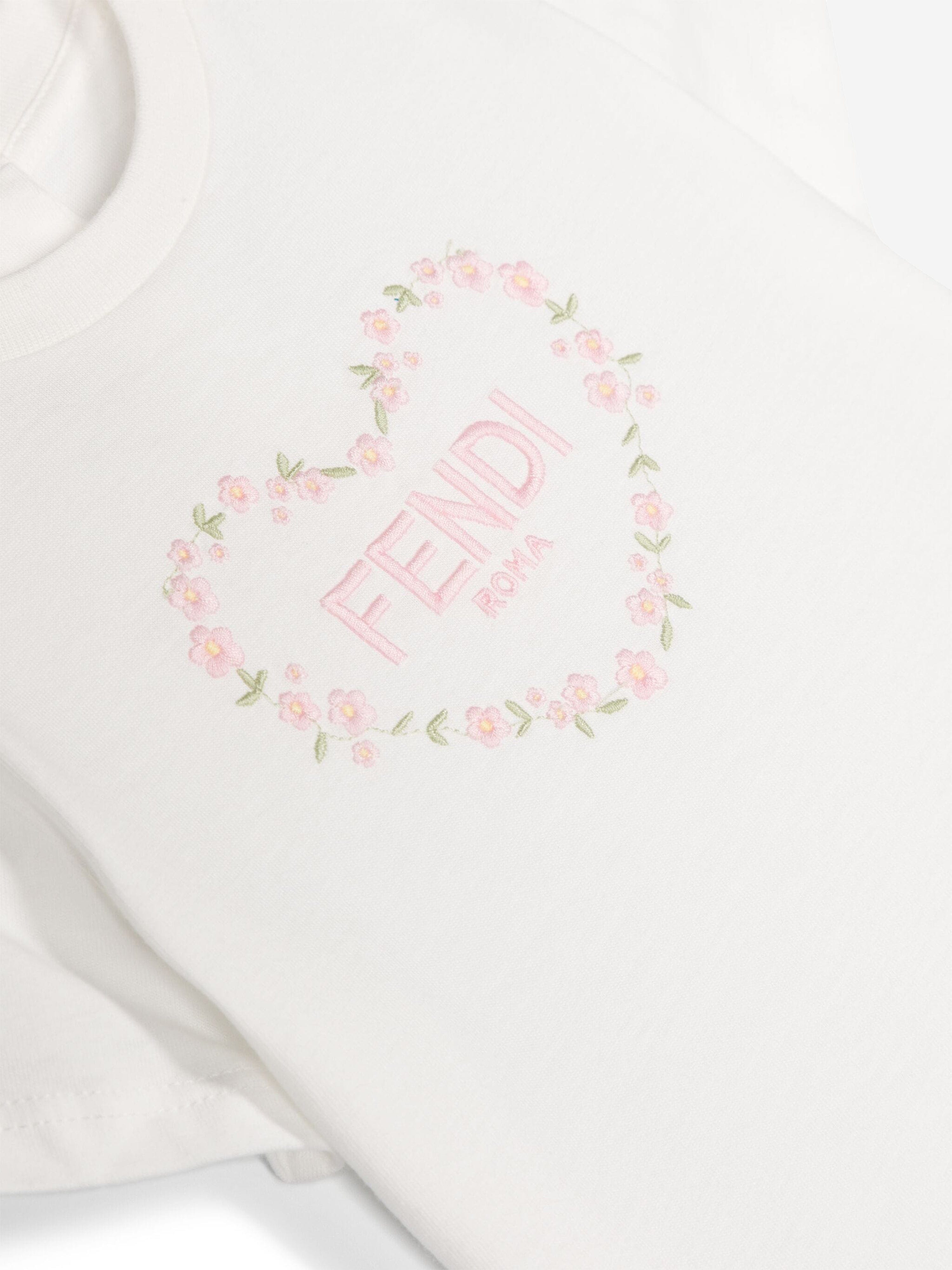 Fendi Baby Girls Heart Logo T-Shirt in White