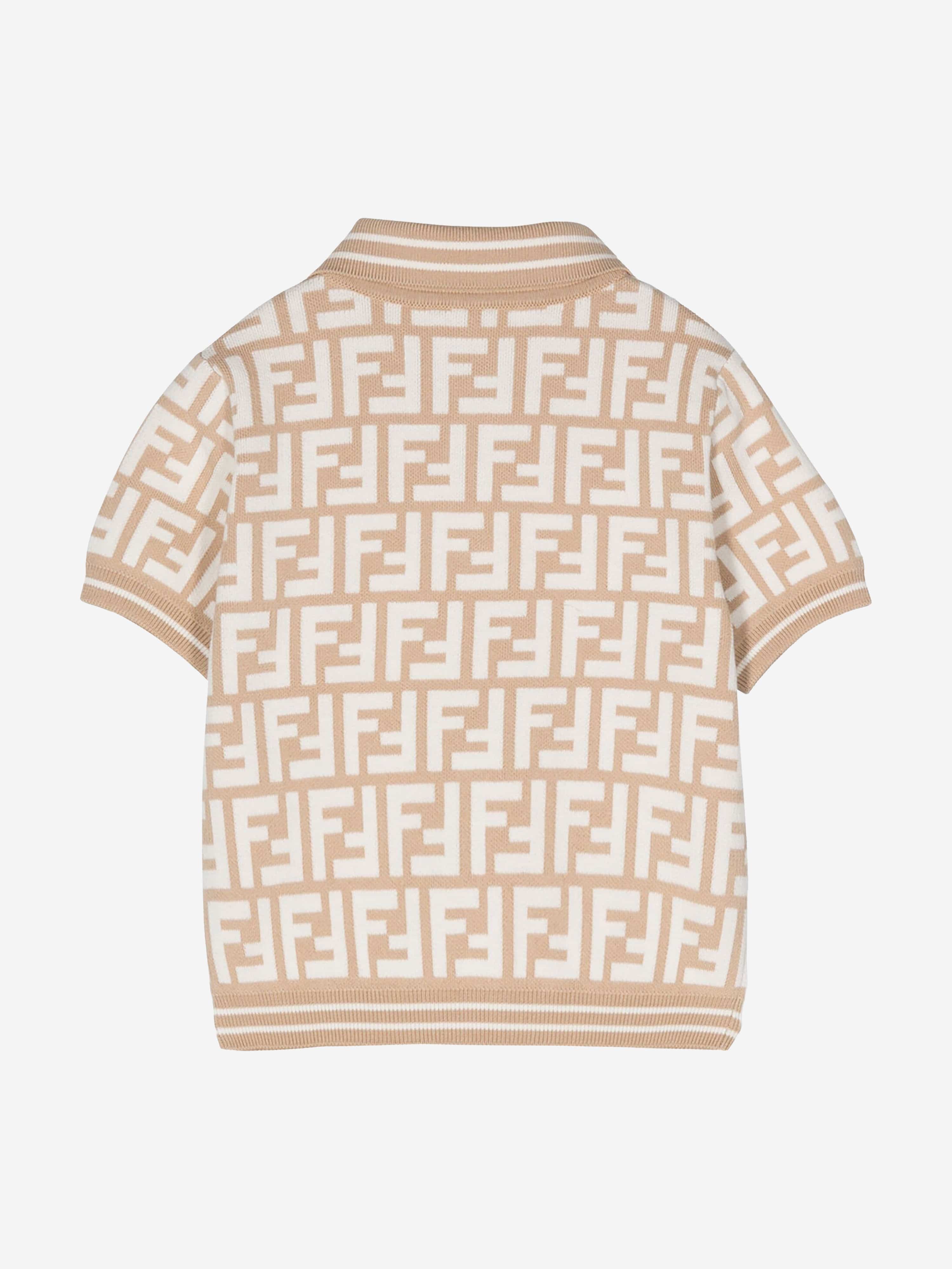 Fendi Baby Boys FF Knit Polo Shirt in Beige