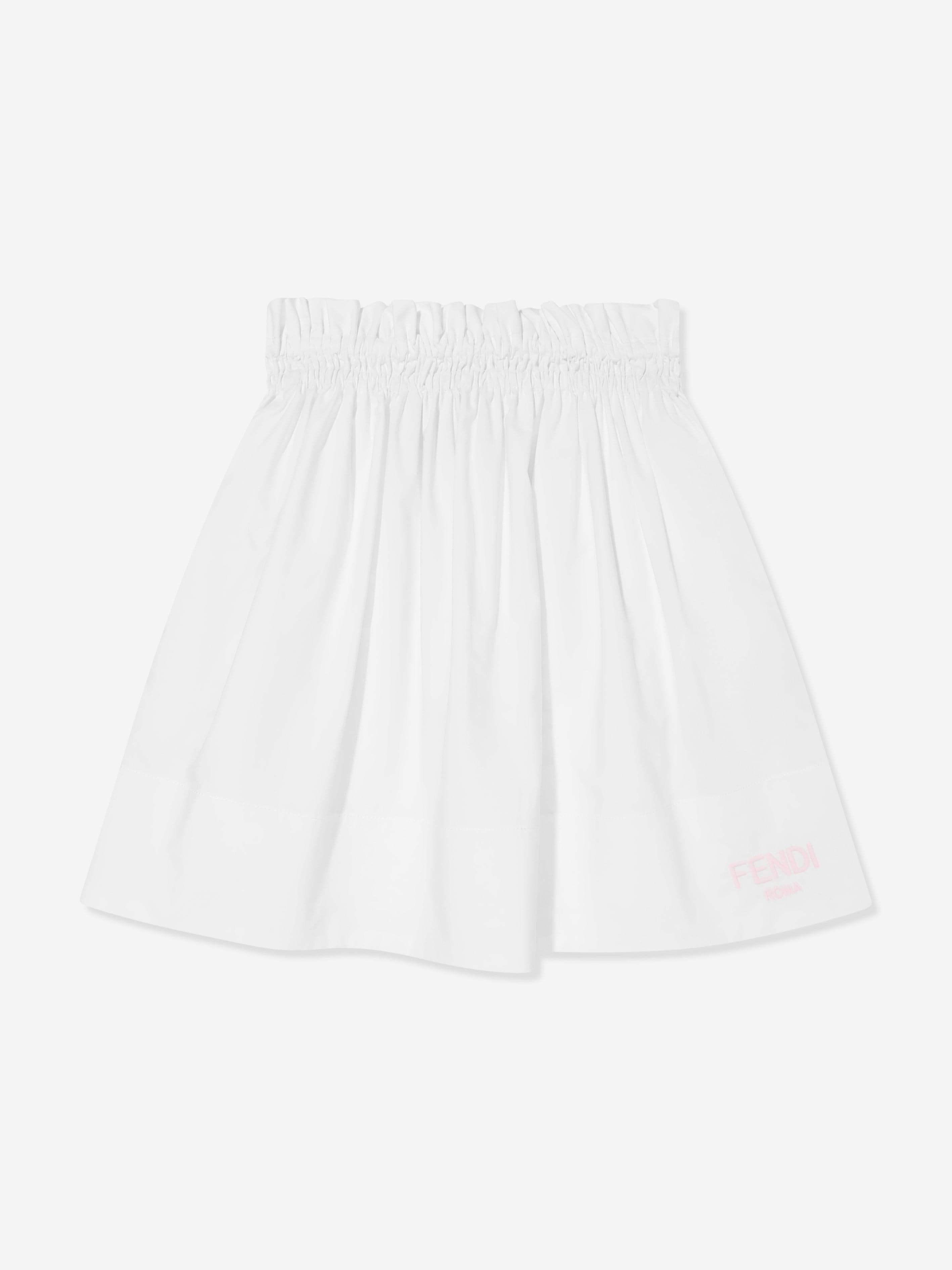 Fendi Girls Cotton Logo Skirt in White