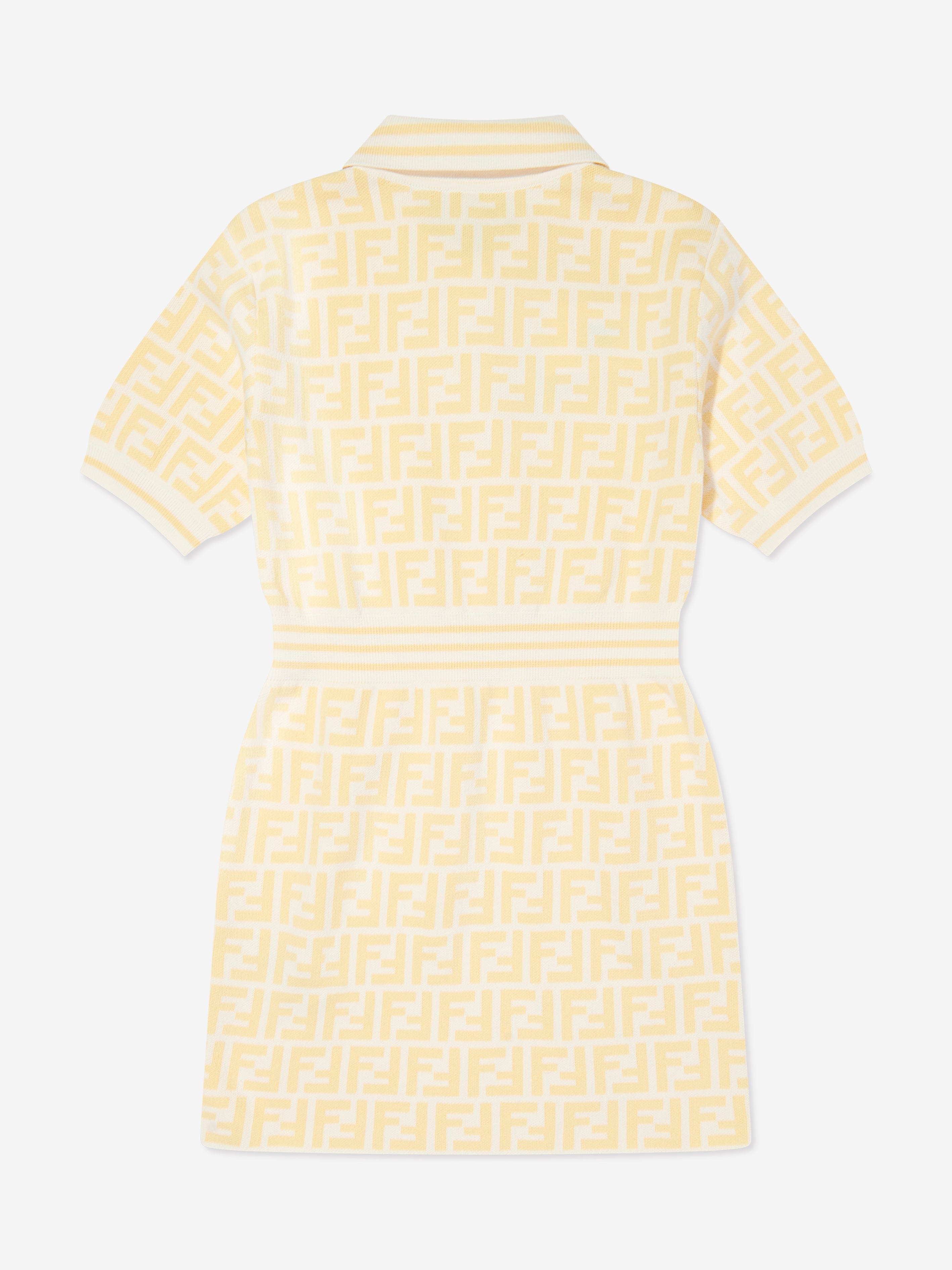 Fendi Girls FF Logo Polo Dress in Yellow