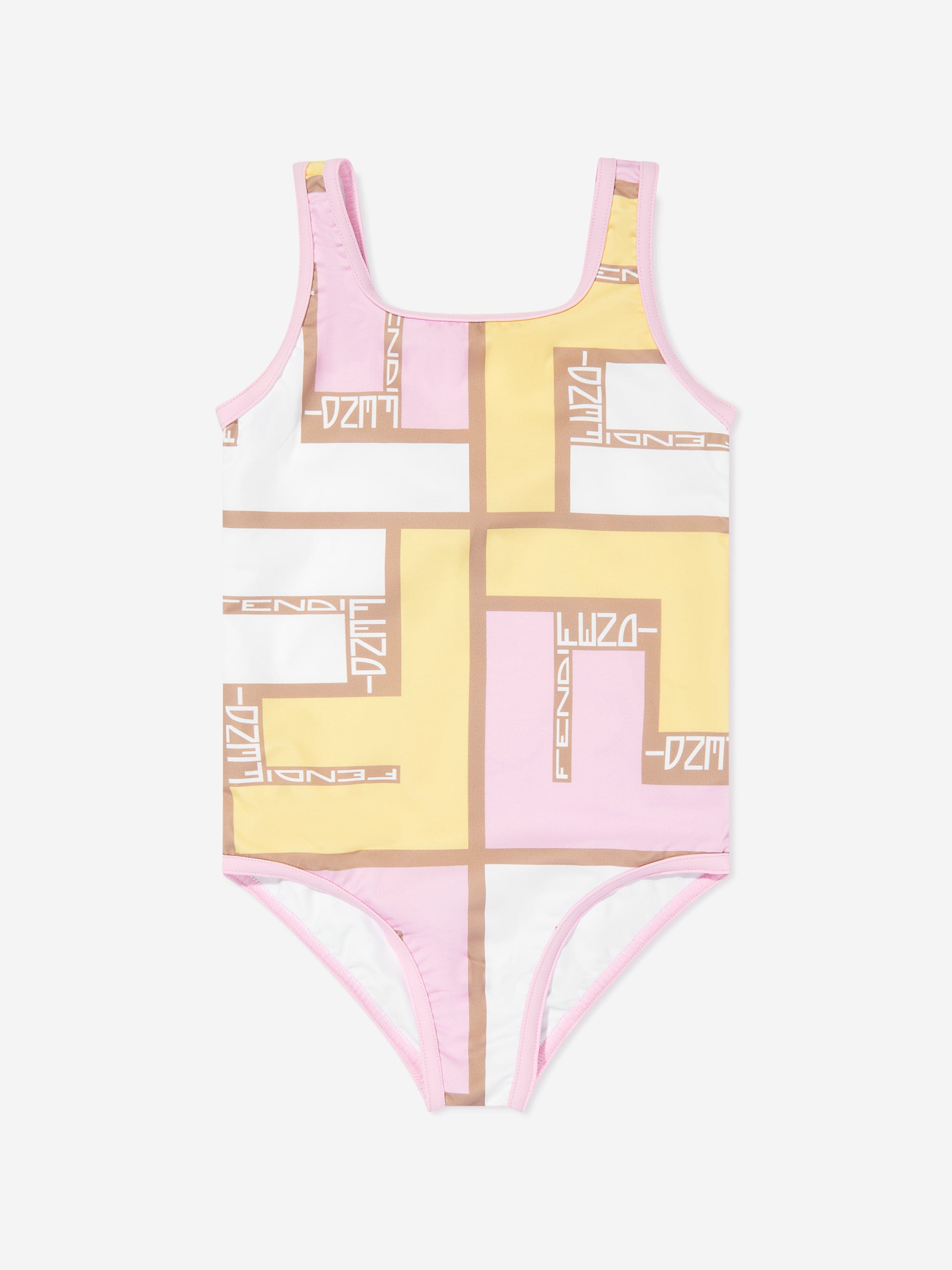 Fendi Girls Puzzle Logo Swimsuit in Pink