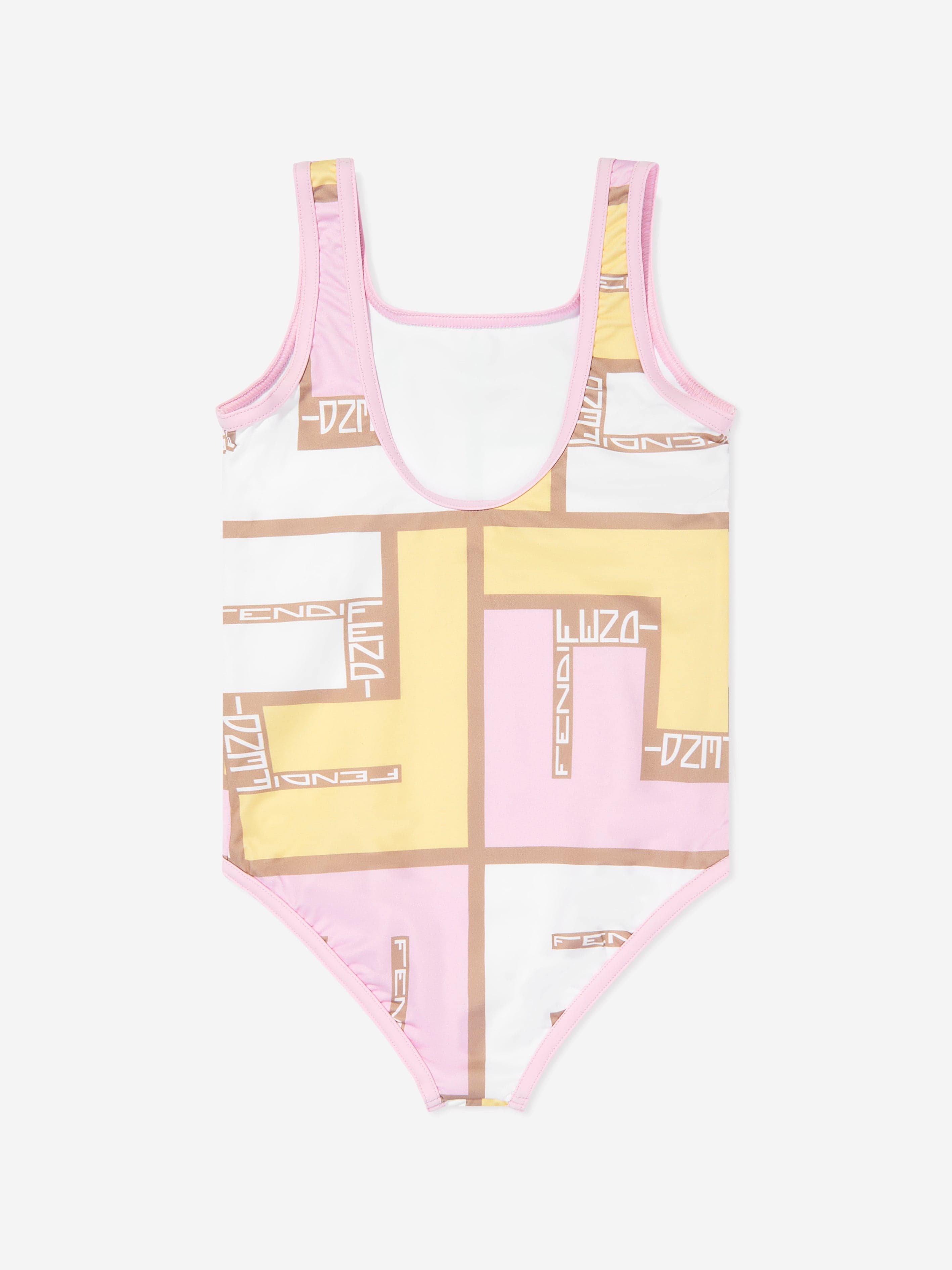 Fendi Girls Puzzle Logo Swimsuit in Pink