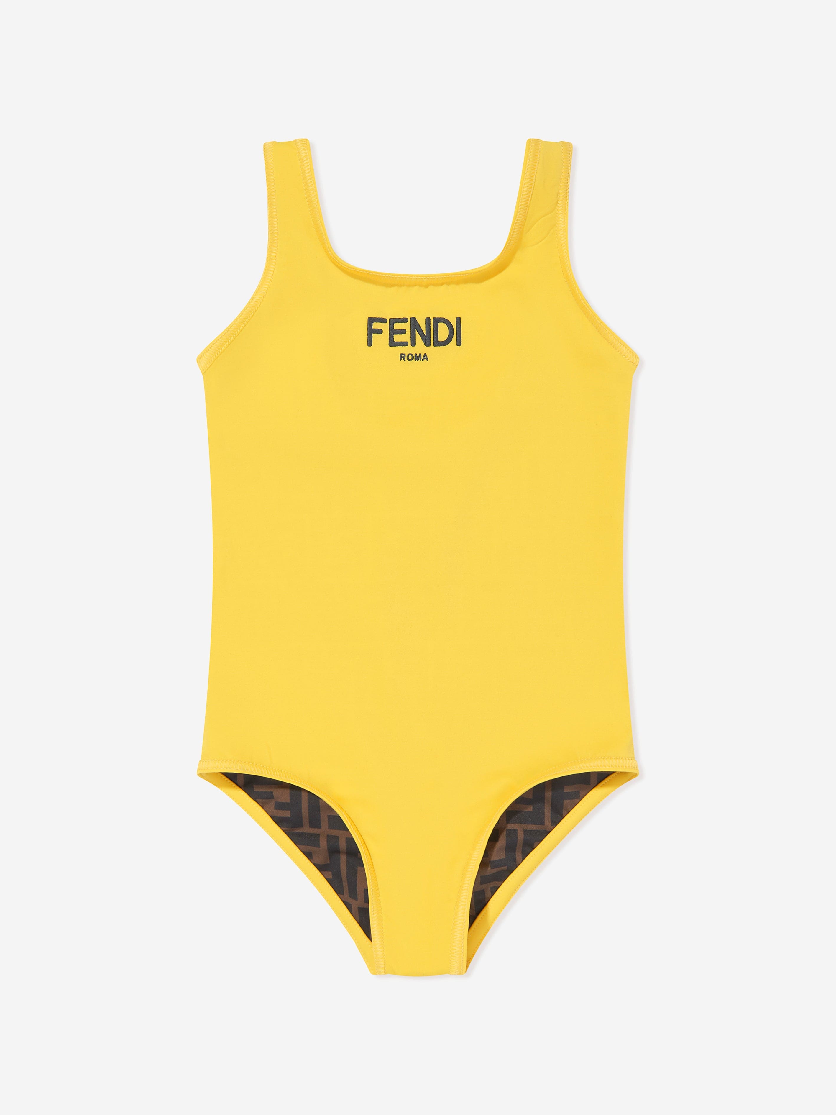 Fendi Girls FF Logo Reversible Swimsuit in Brown