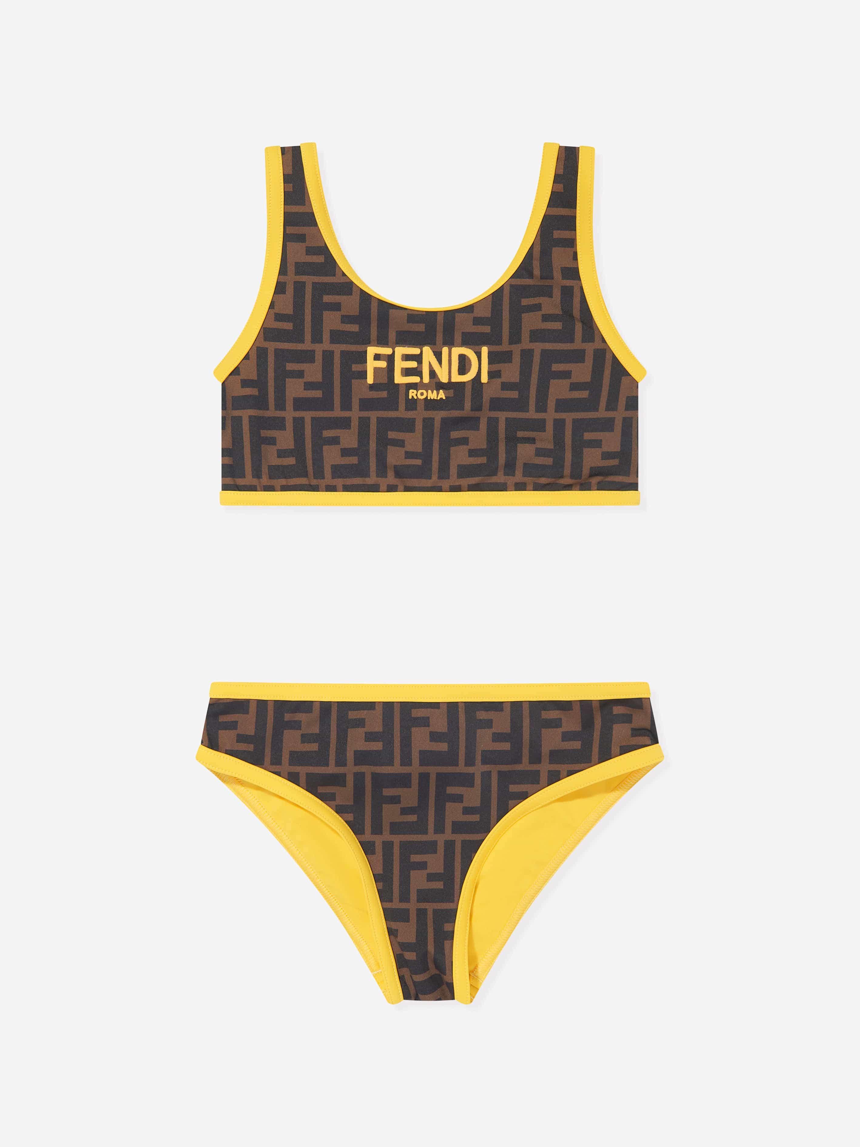 Fendi Girls FF Logo Bikini in Brown