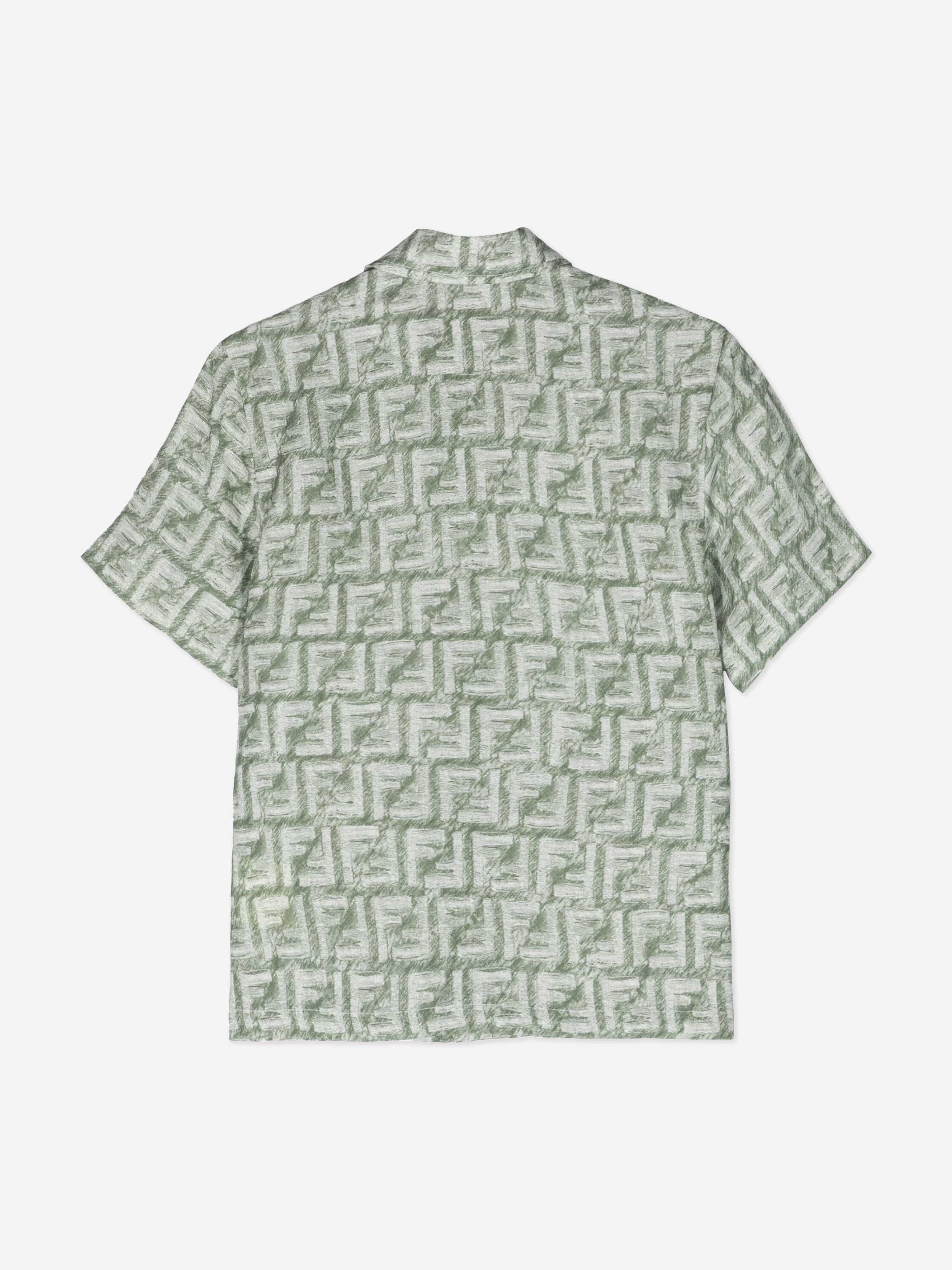 Fendi Boys Linen FF Logo Shirt in Green