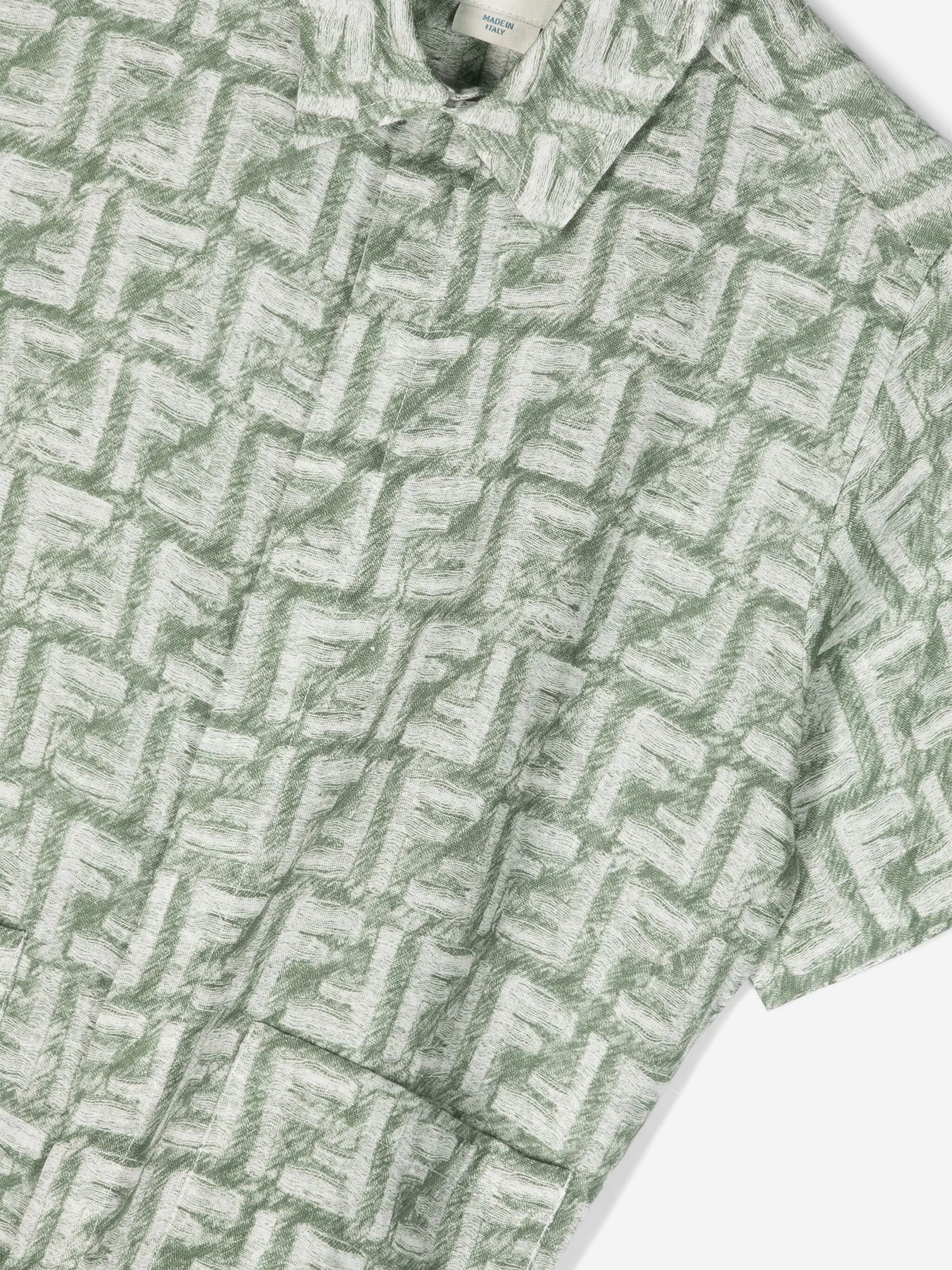 Fendi Boys Linen FF Logo Shirt in Green