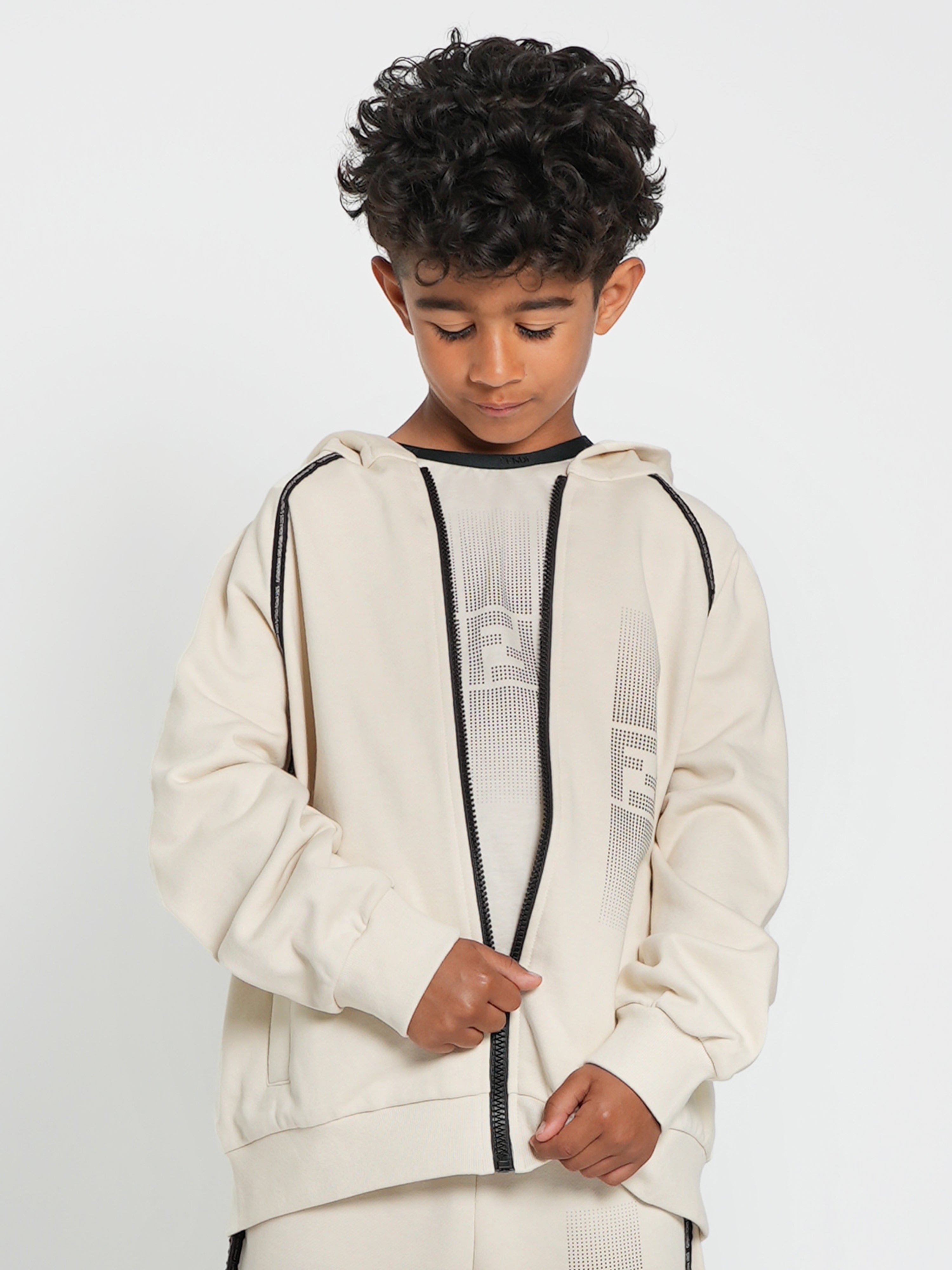 Fendi Boys Logo Zip Up Top in Beige