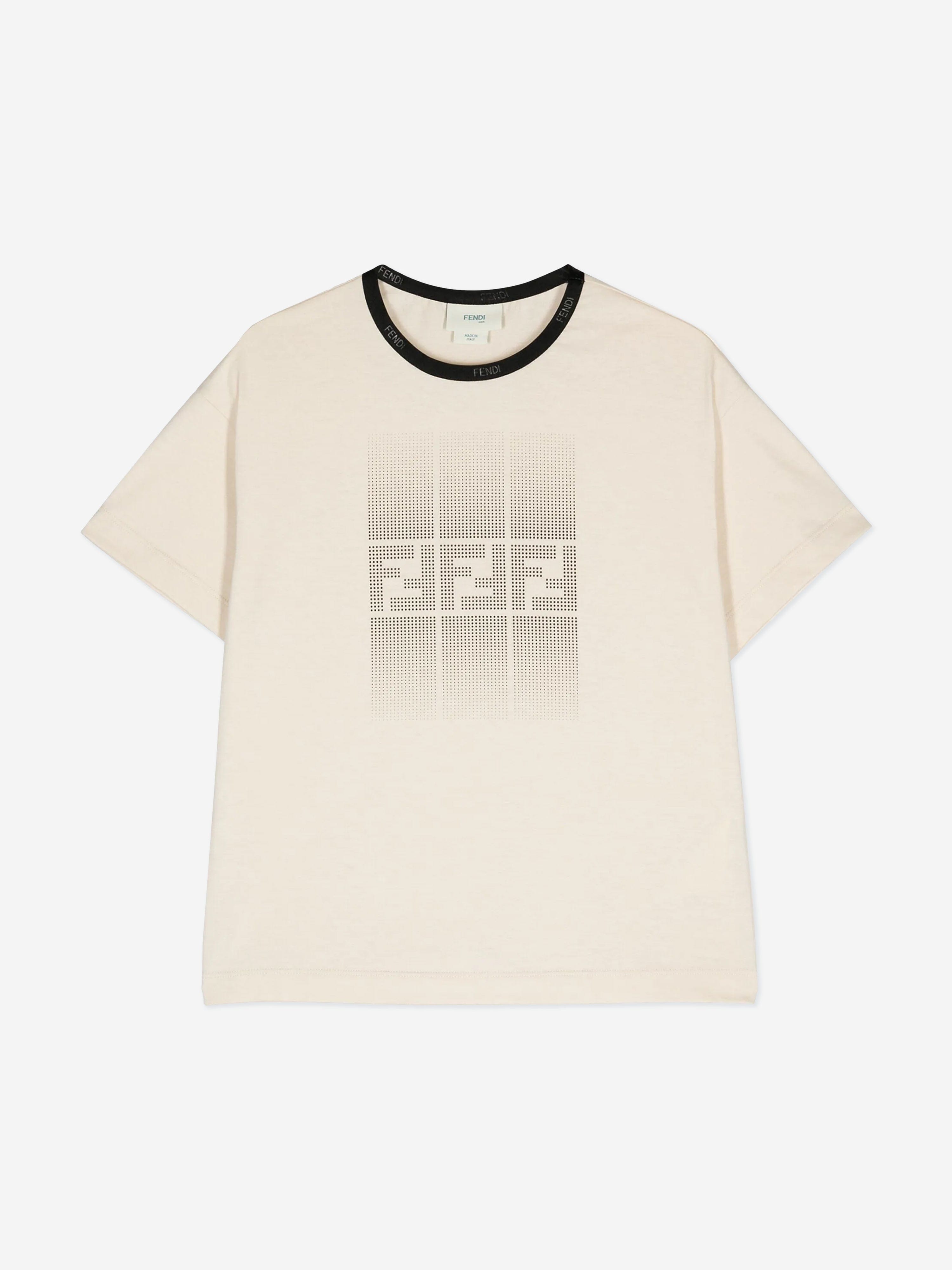 Fendi Boys Logo Print T-Shirt in Beige