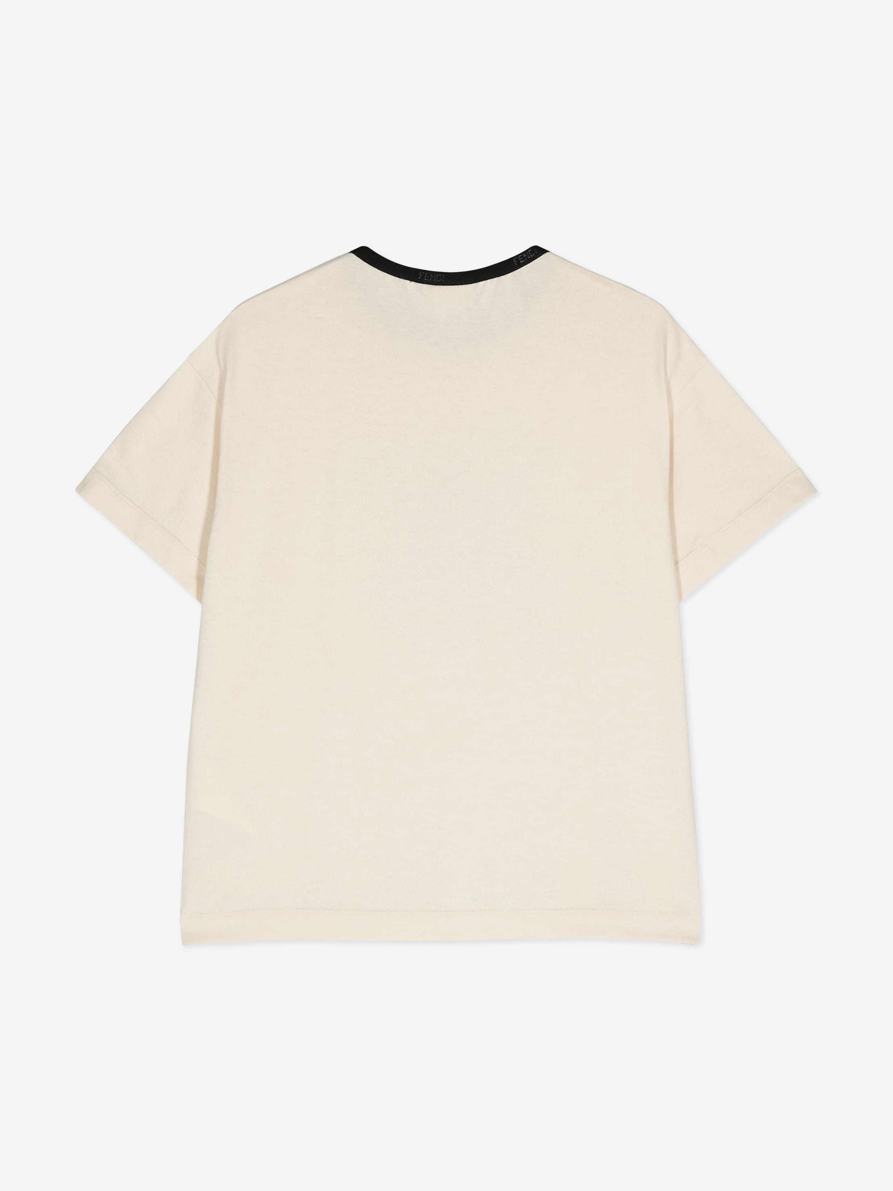 Fendi Boys Logo Print T-Shirt in Beige