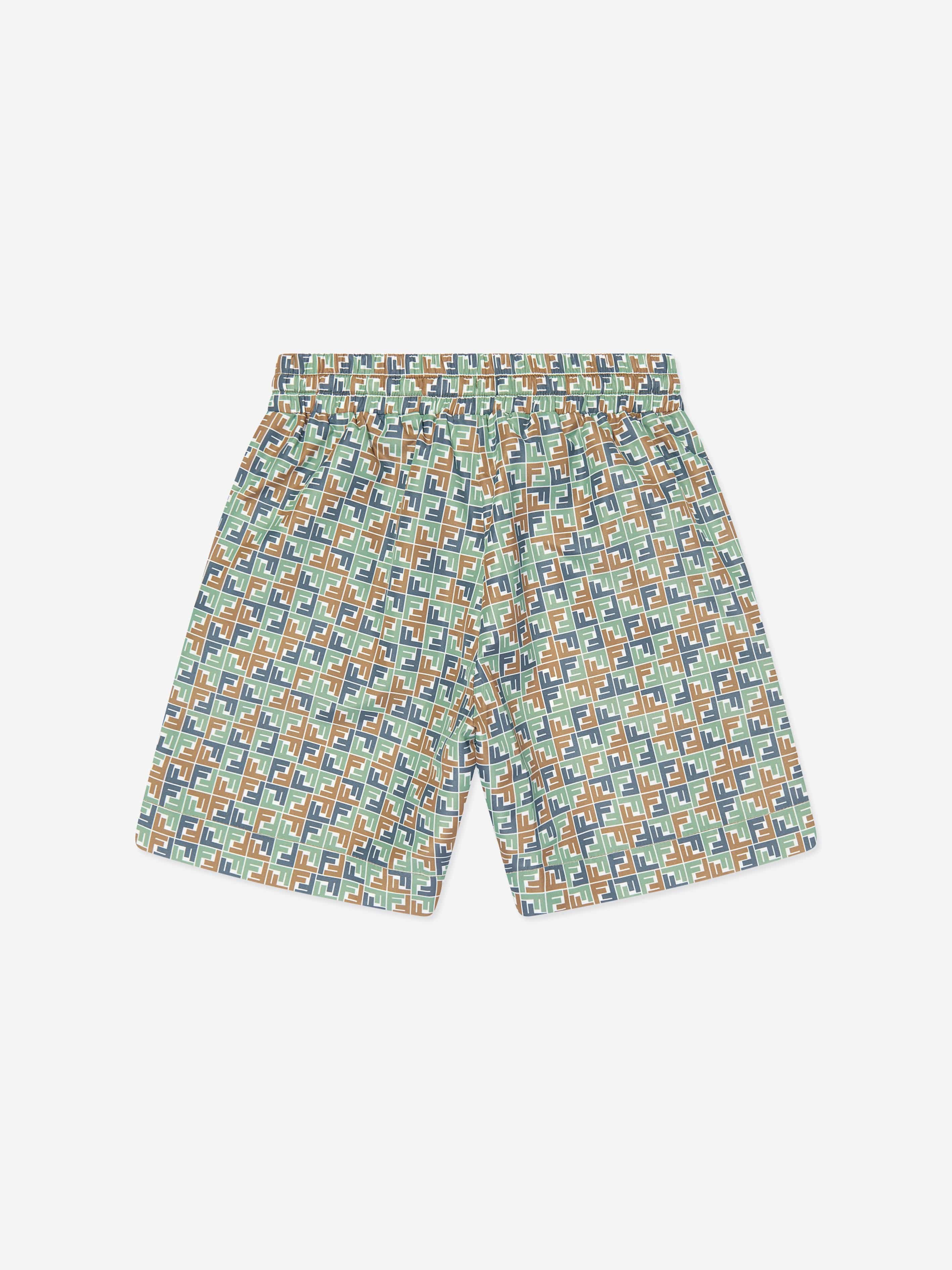 Fendi Boys Micro Print Swim Shorts in Multicolour