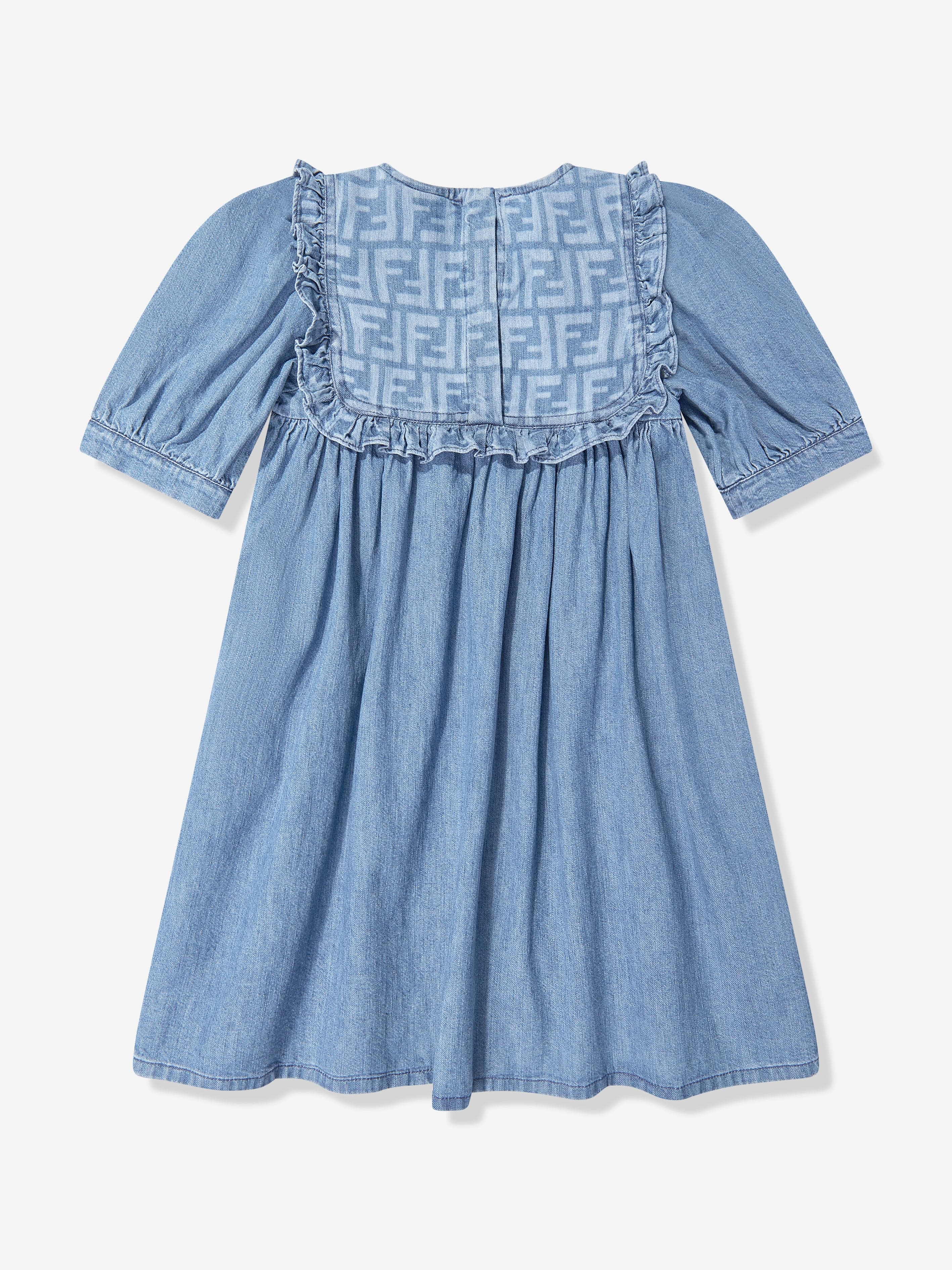 Fendi Girls FF Light Denim Dress in Blue