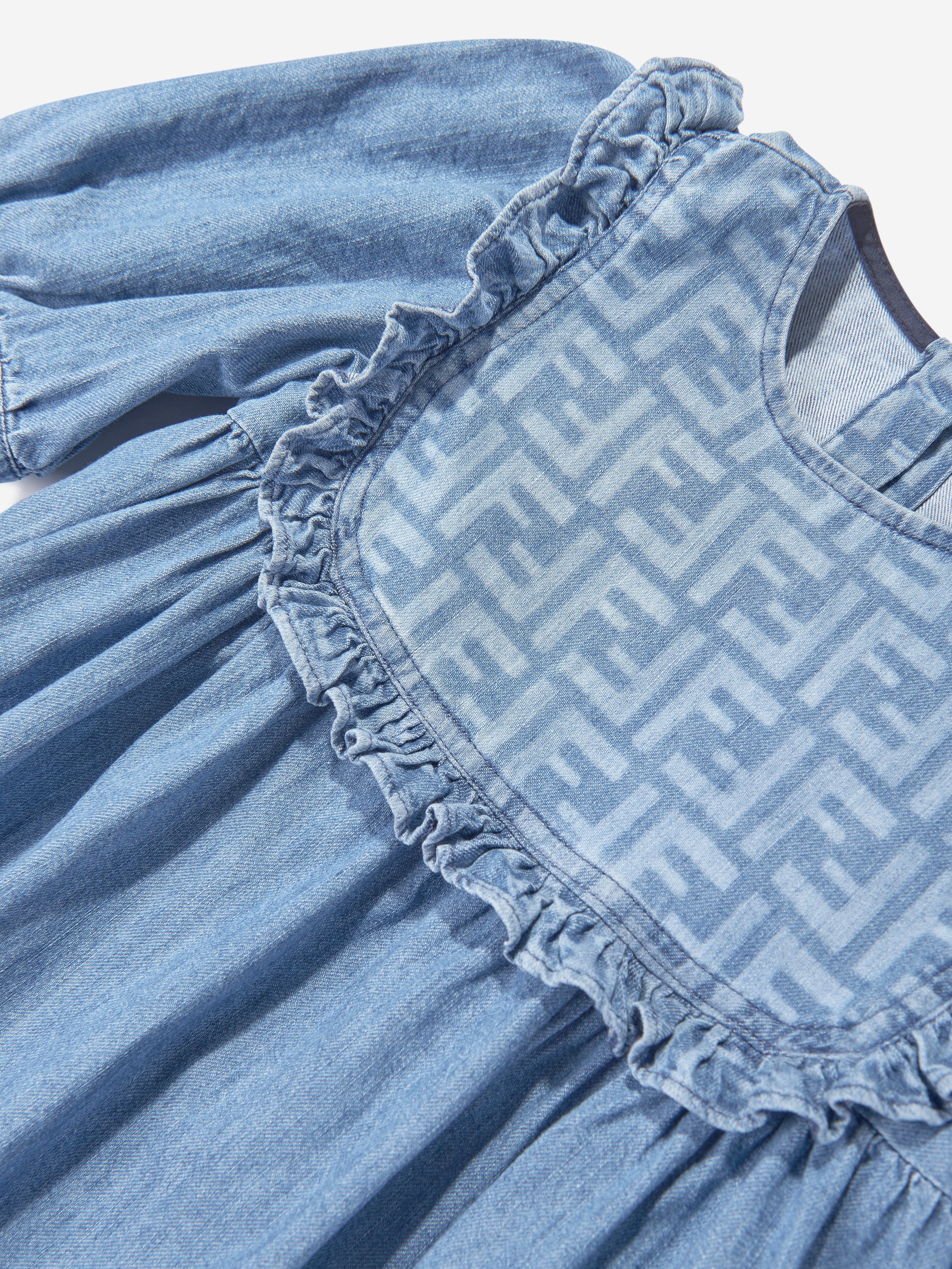 Fendi Girls FF Light Denim Dress in Blue