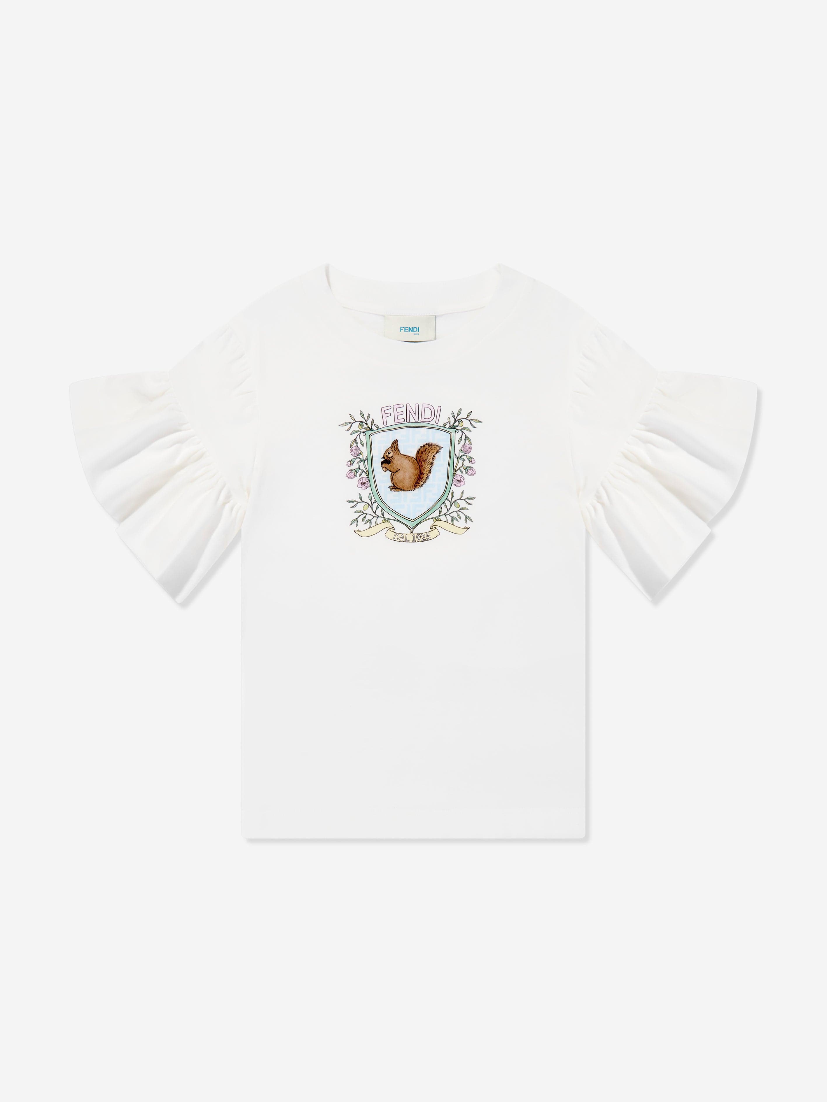 Fendi Girls Squirrel T-Shirt in White