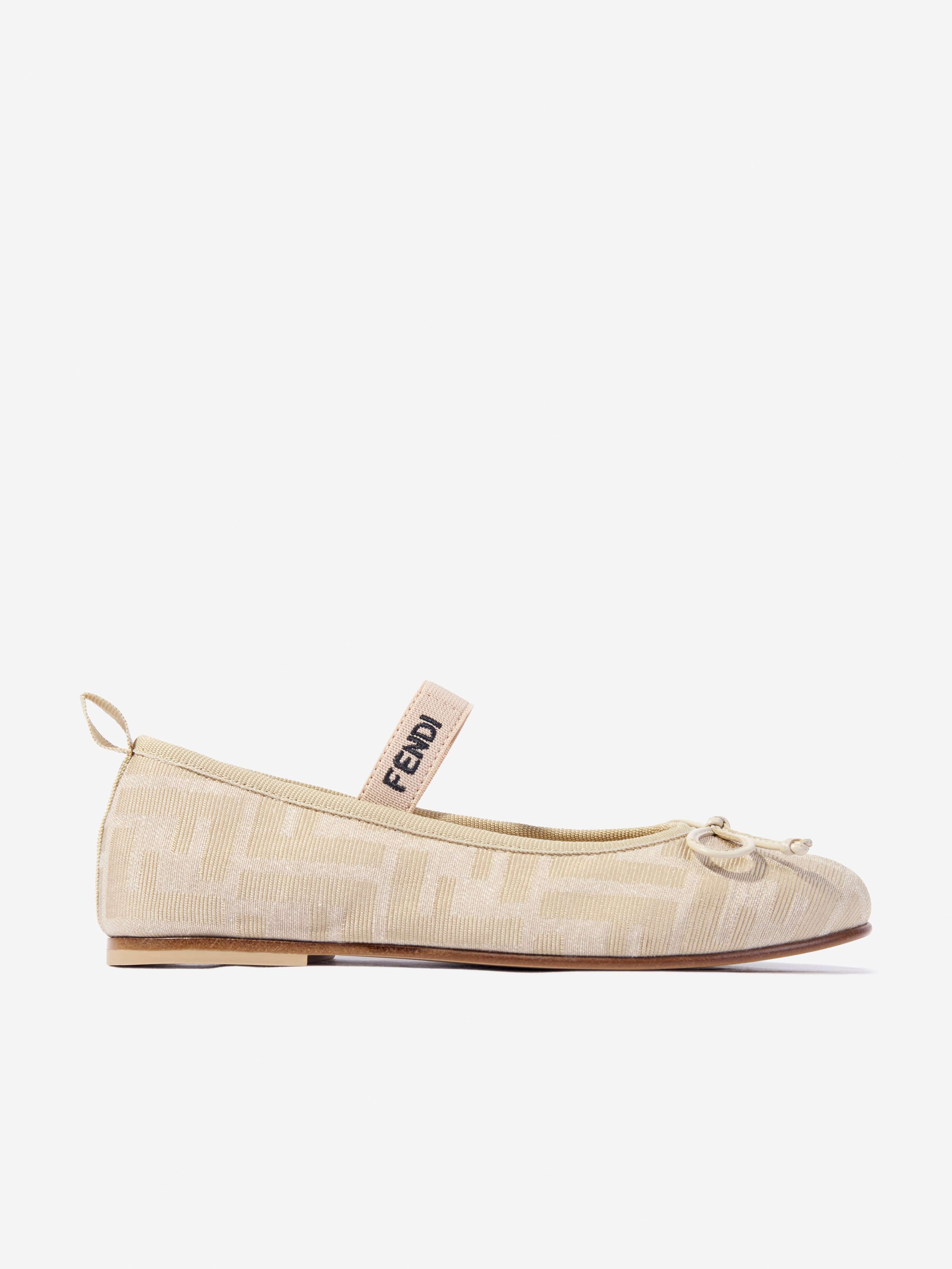 Fendi Girls FF Jacquard Logo Ballet Flats in Beige