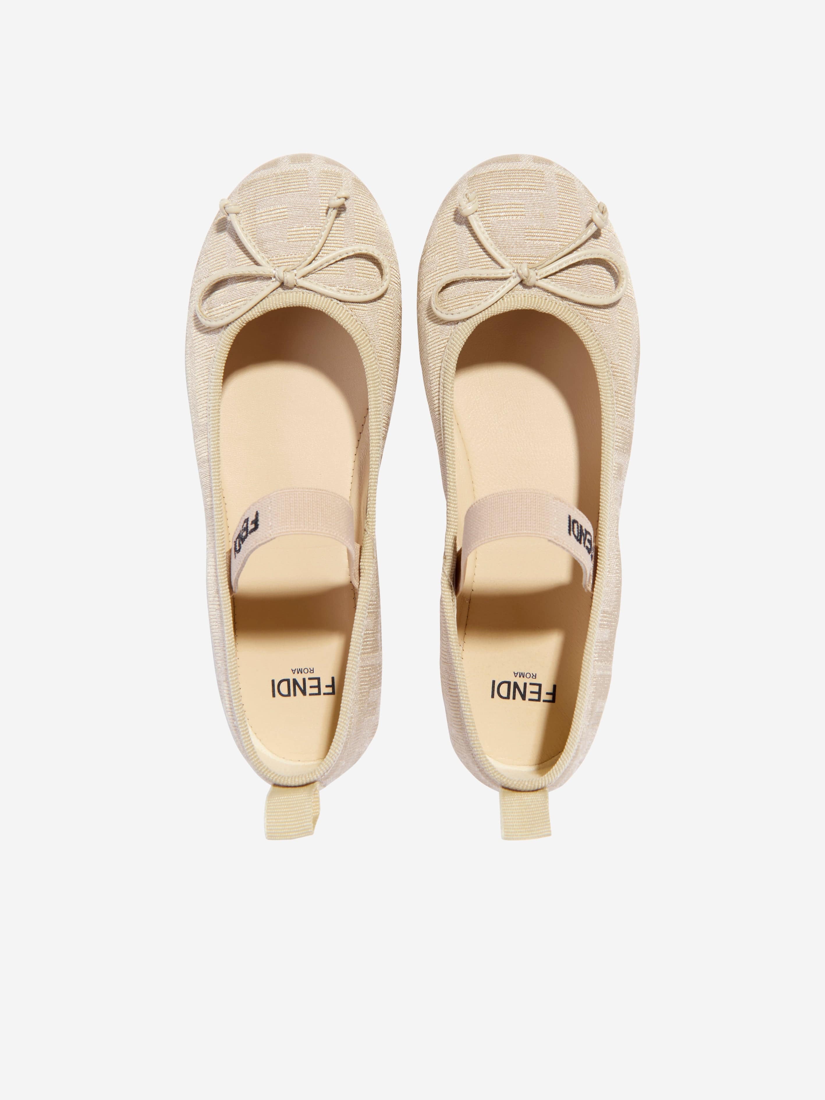 Fendi Girls FF Jacquard Logo Ballet Flats in Beige