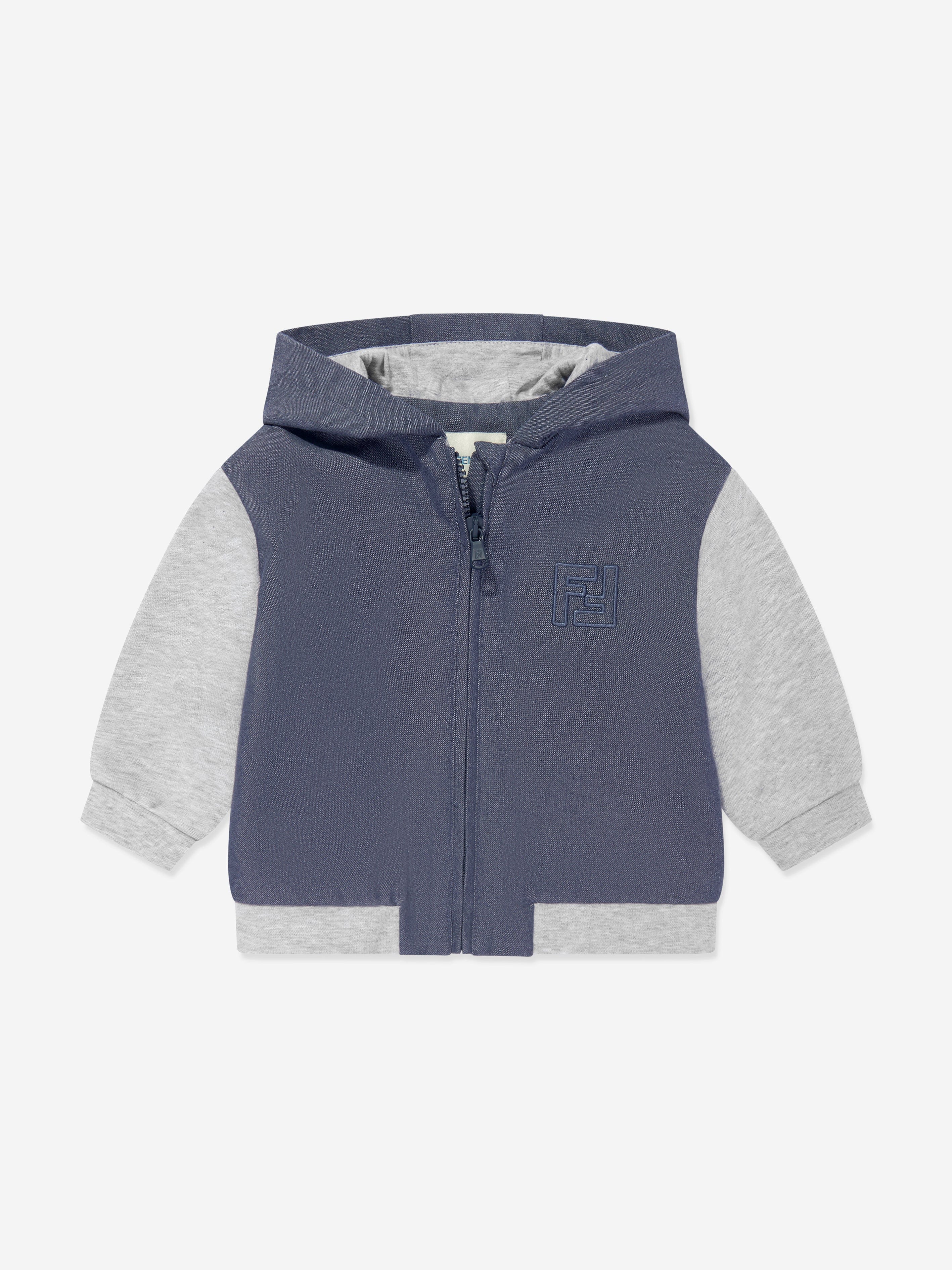 Fendi Baby Boys Denim and Jersey Zip Up Top in Blue