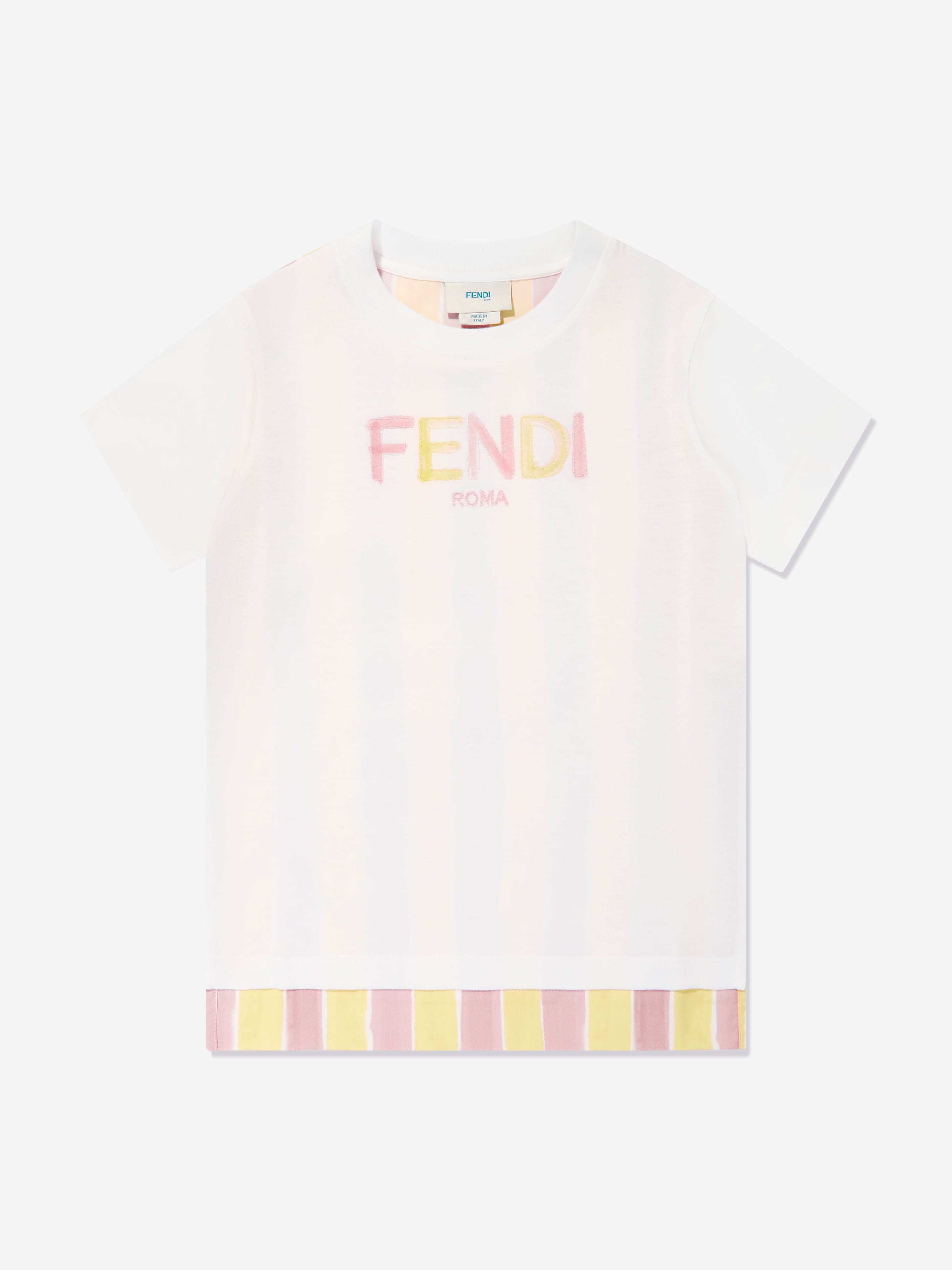 Fendi Kids Pequin Print T-Shirt in Yellow