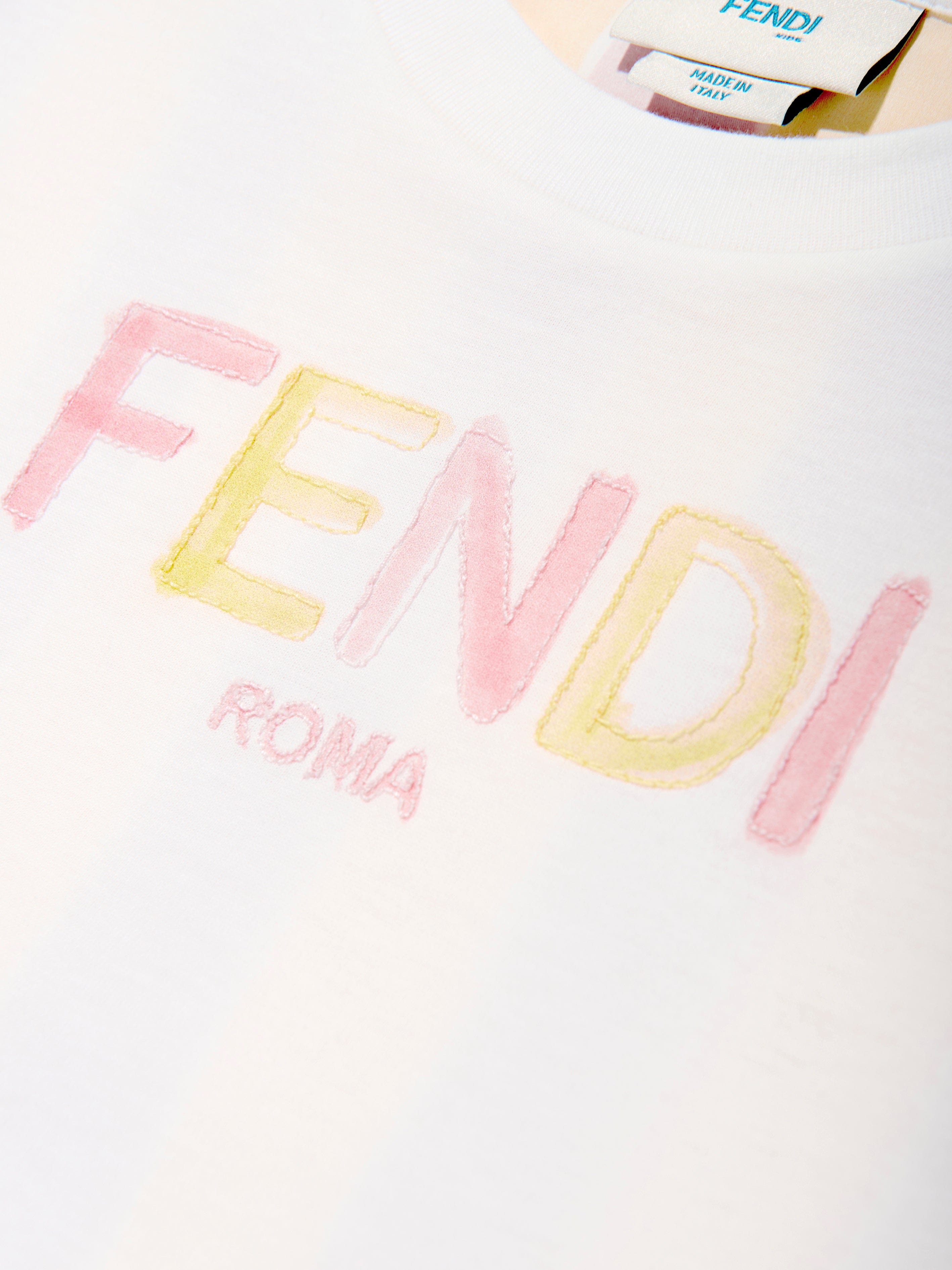 Fendi Kids Pequin Print T-Shirt in Yellow