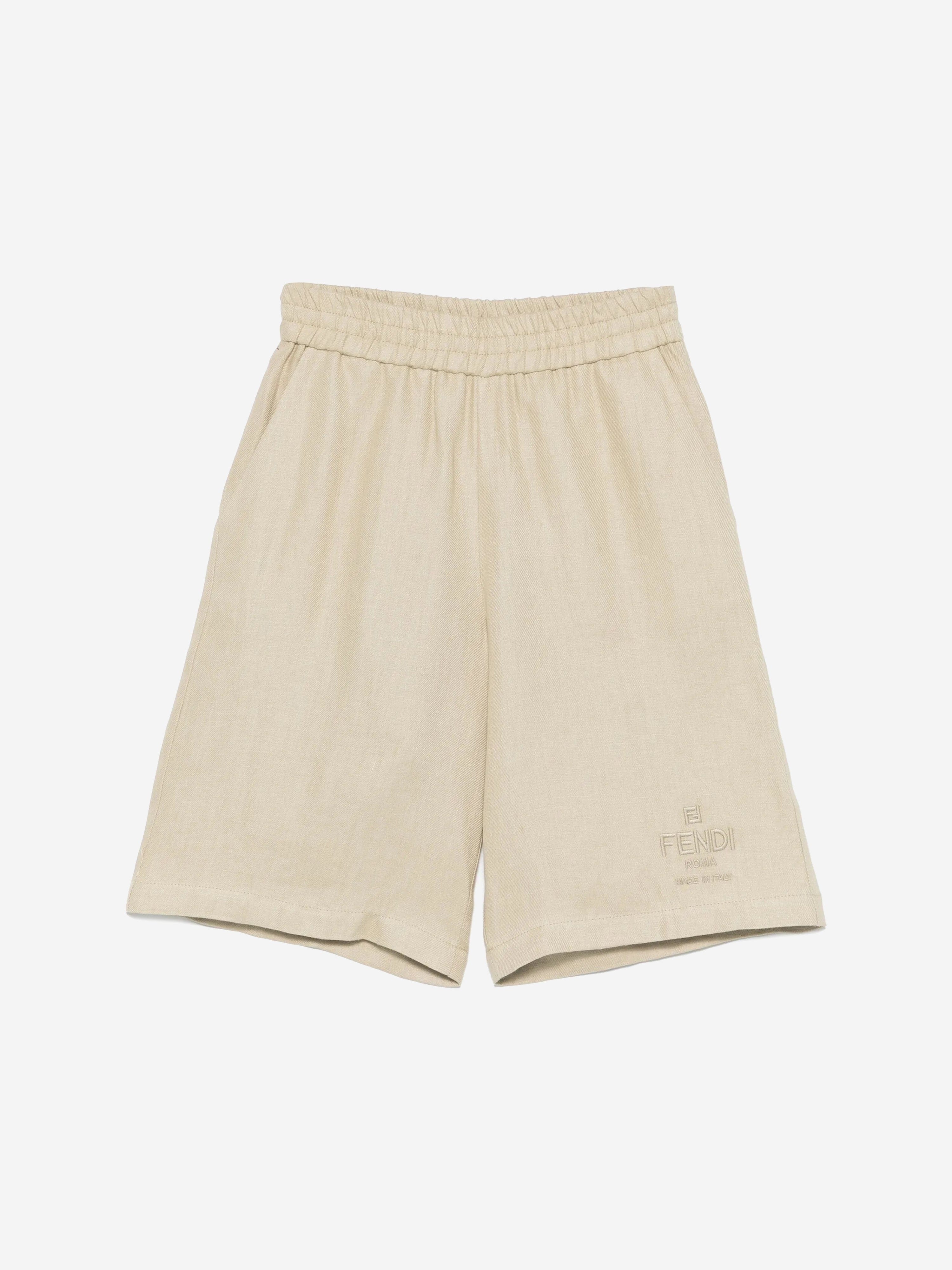 Fendi Boys Linen Bermuda Shorts in Beige