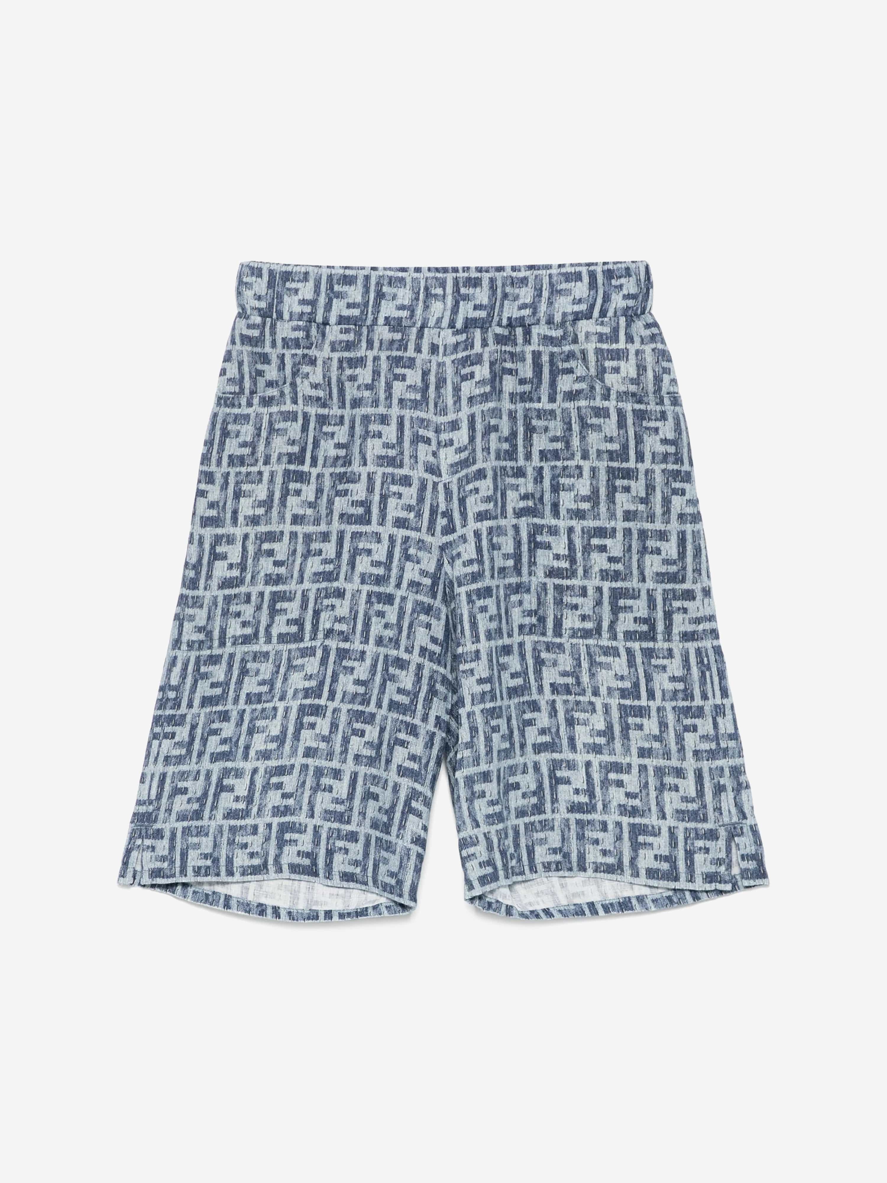 Fendi Boys FF Linen Shorts in Blue
