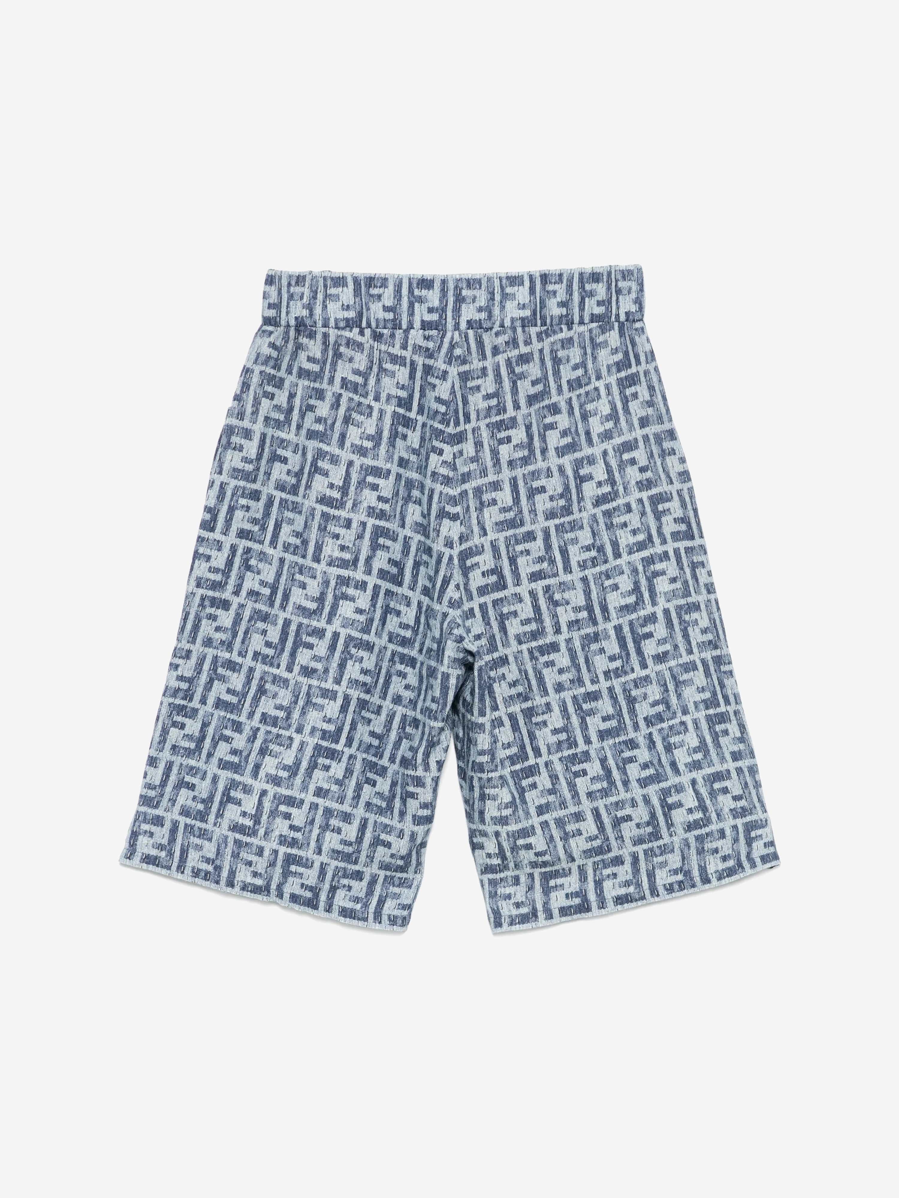 Fendi Boys FF Linen Shorts in Blue