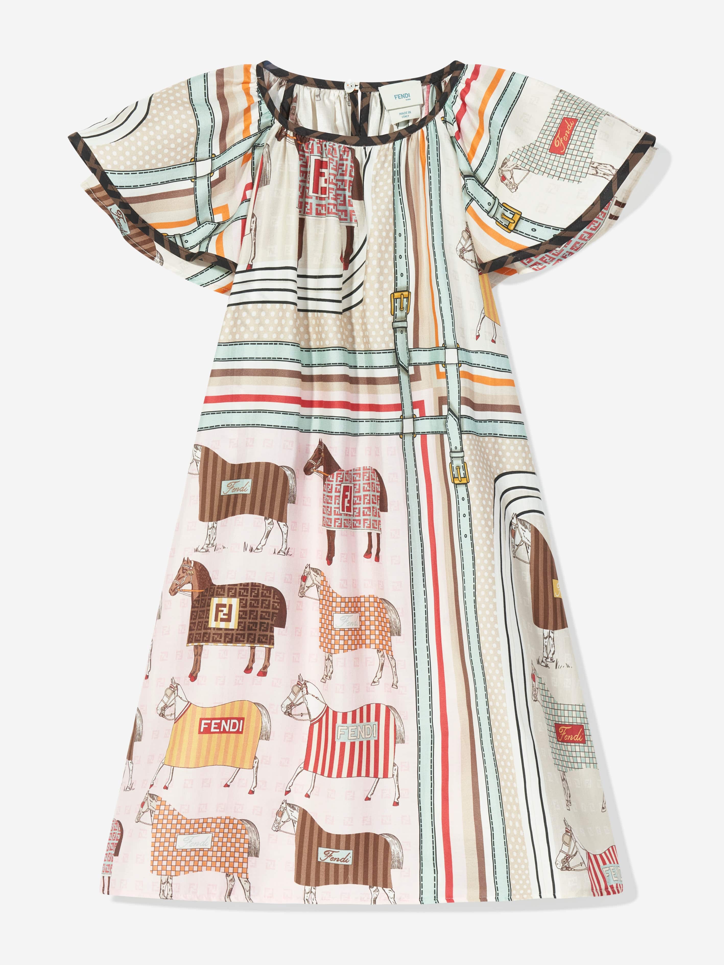 Fendi Girls Silk Occasion Dress in Pink