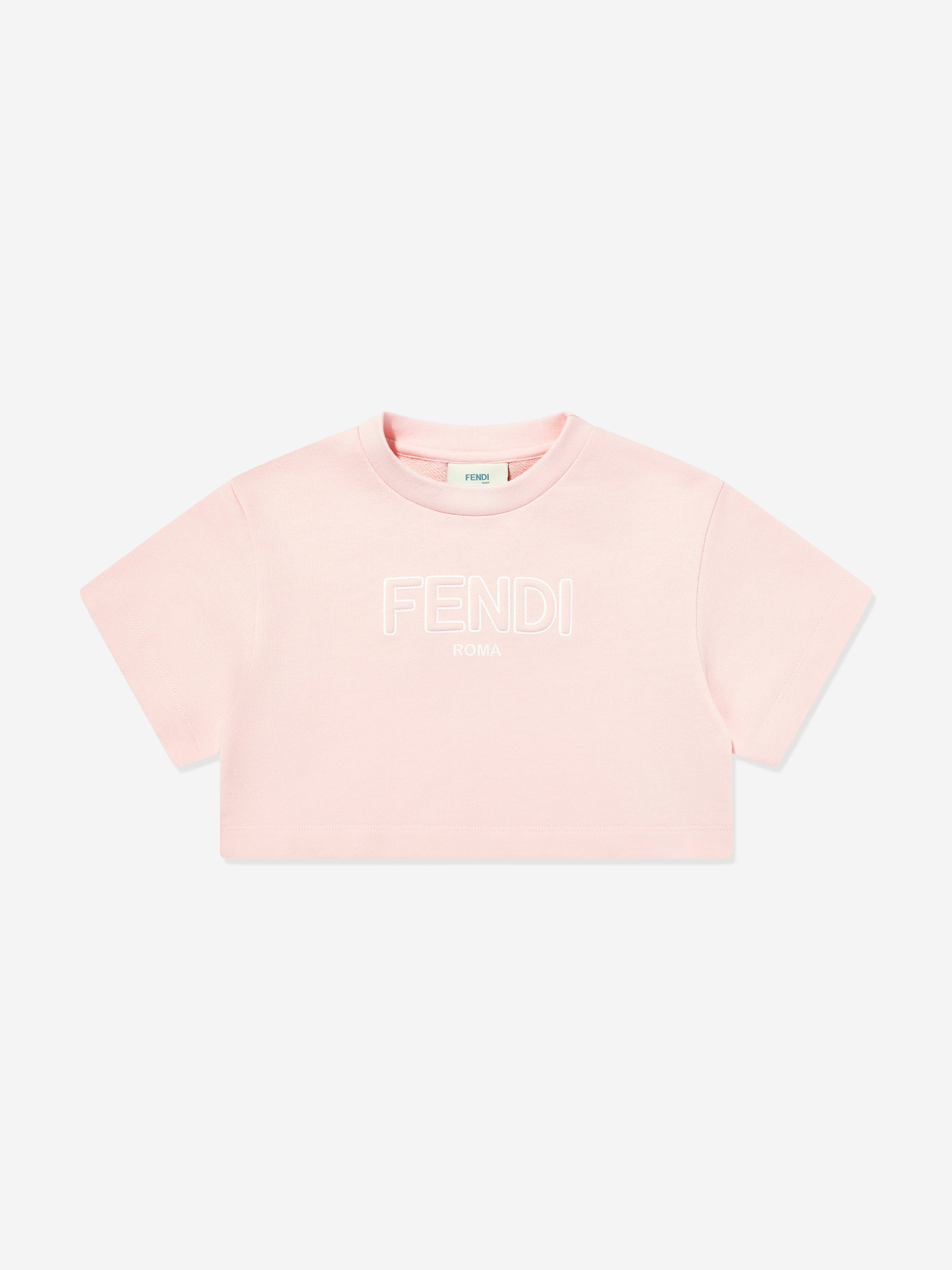 Fendi Girls Cropped Logo T-Shirt in Pink