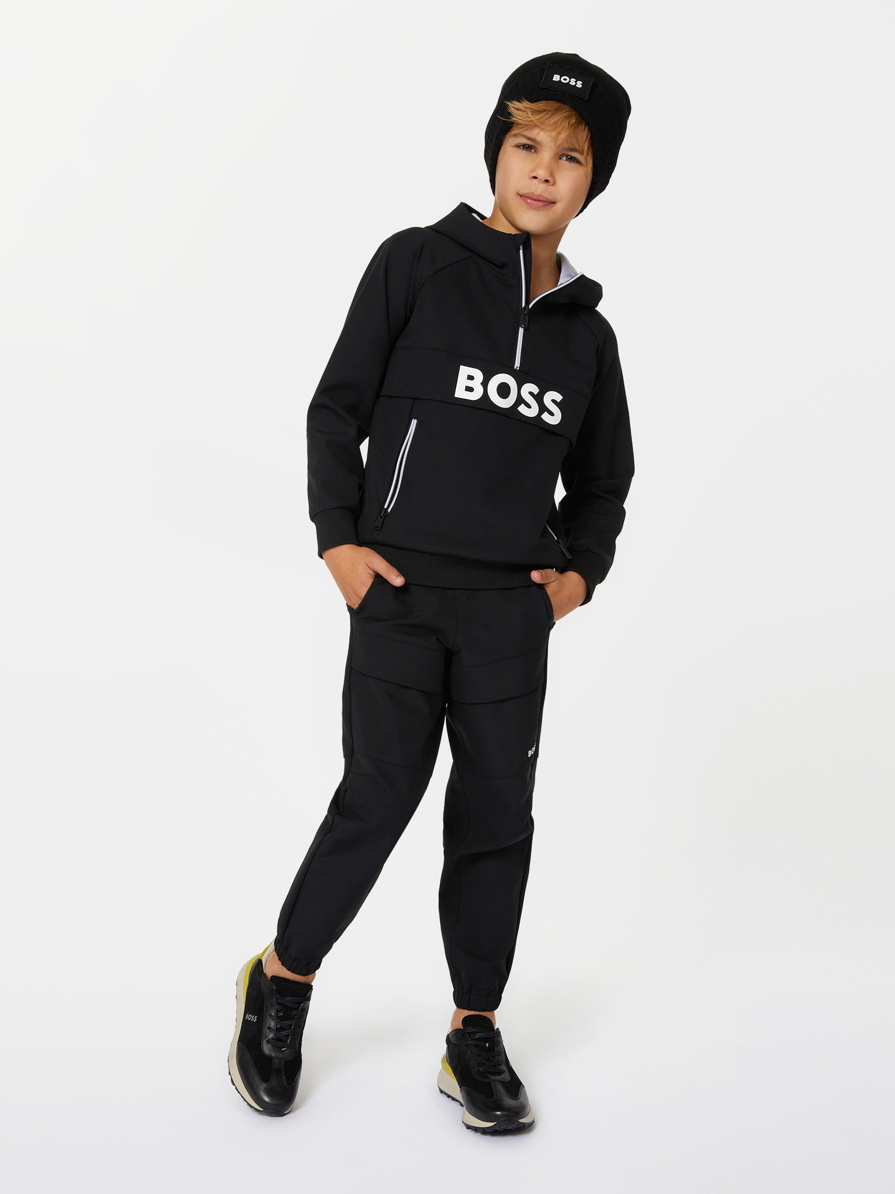 BOSS Boys Logo Hoodie in Black