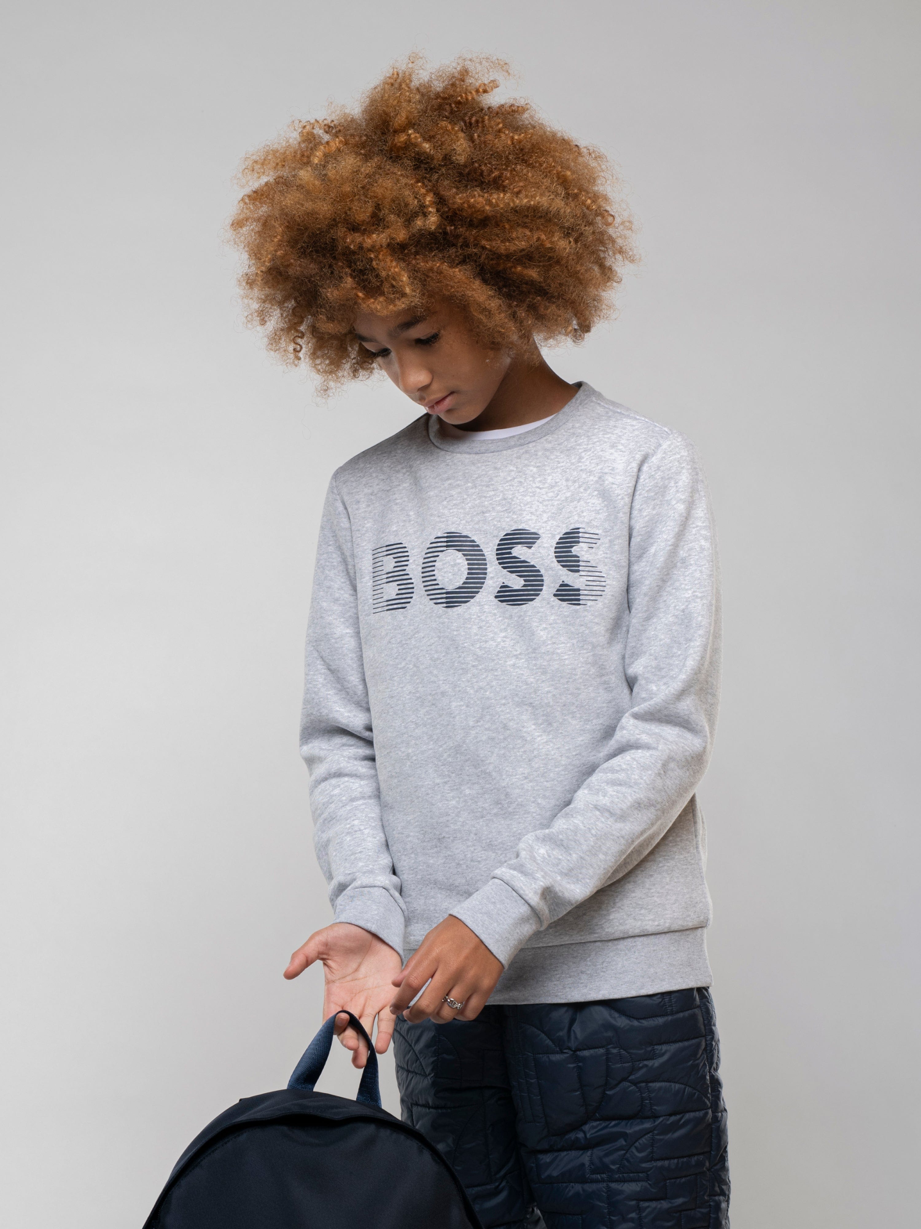 BOSS Boys Reflective Logo Sweatshirt in Grey