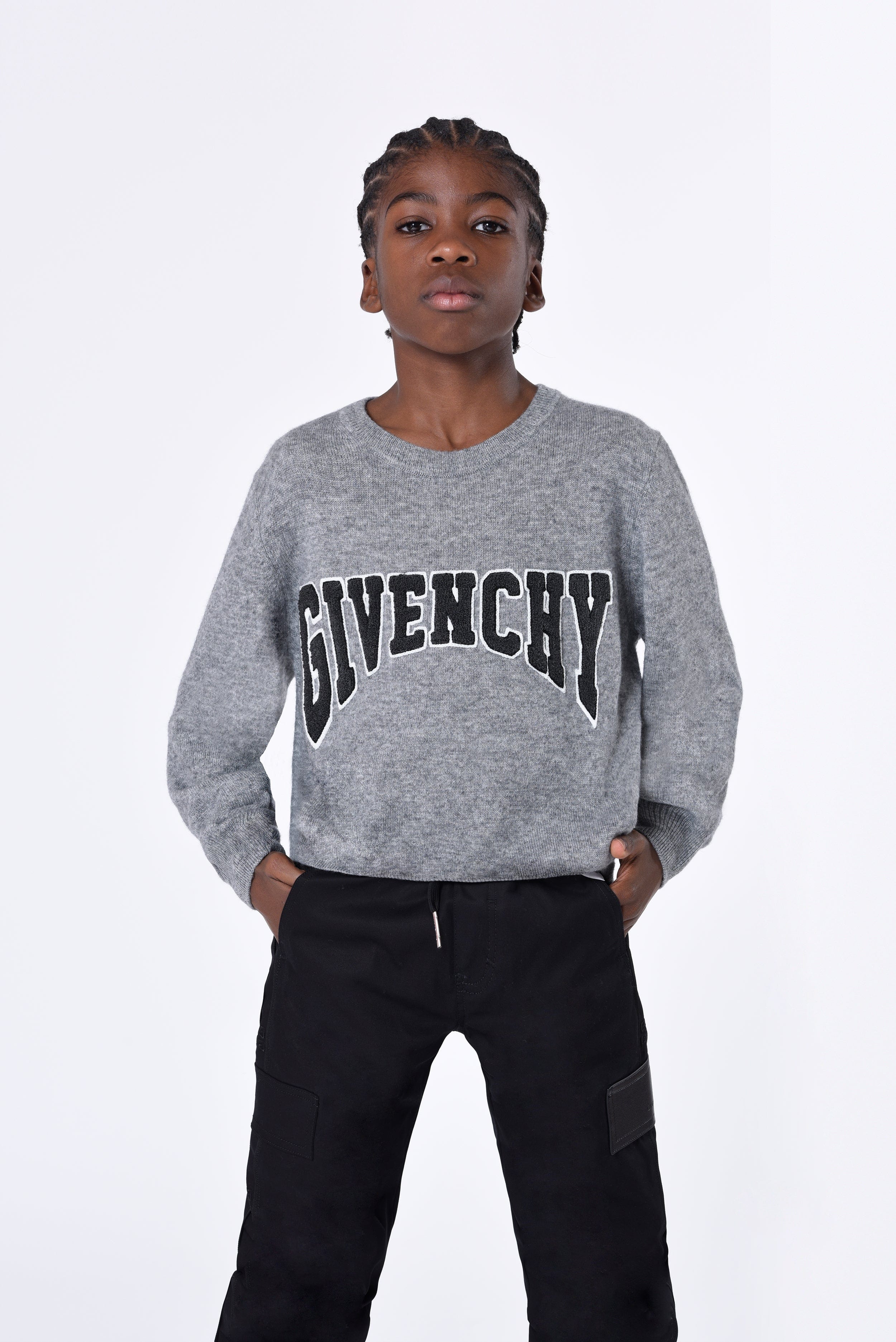 Givenchy Boys Knitted Logo Jumper in Grey